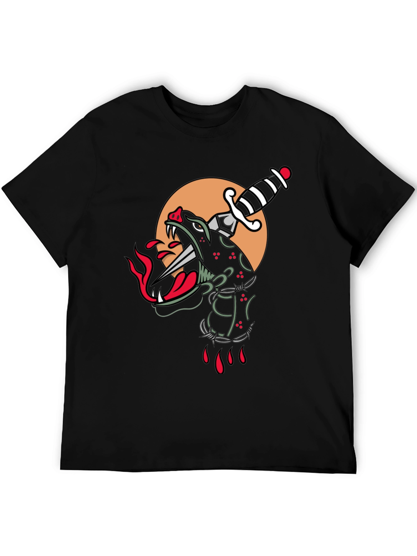Edgy Black Panther Dagger Graphic T-Shirt