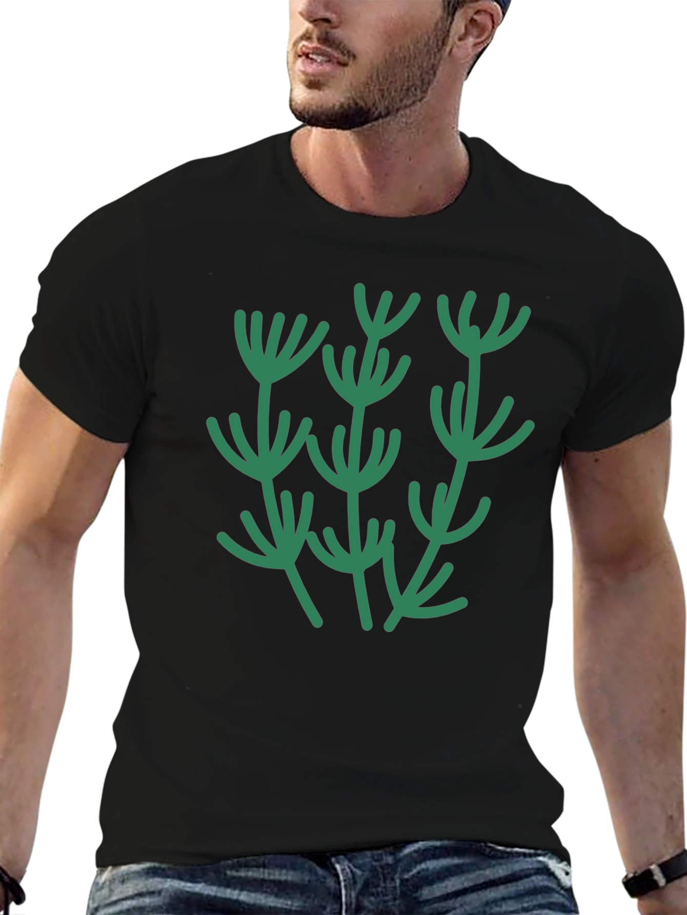 Abstract Botanical Green Plant Graphic T-Shirt