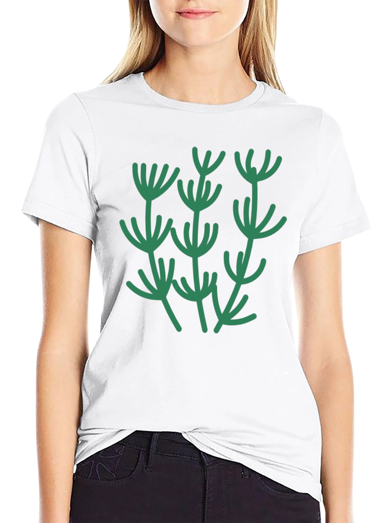 Abstract Botanical Green Plant Graphic T-Shirt