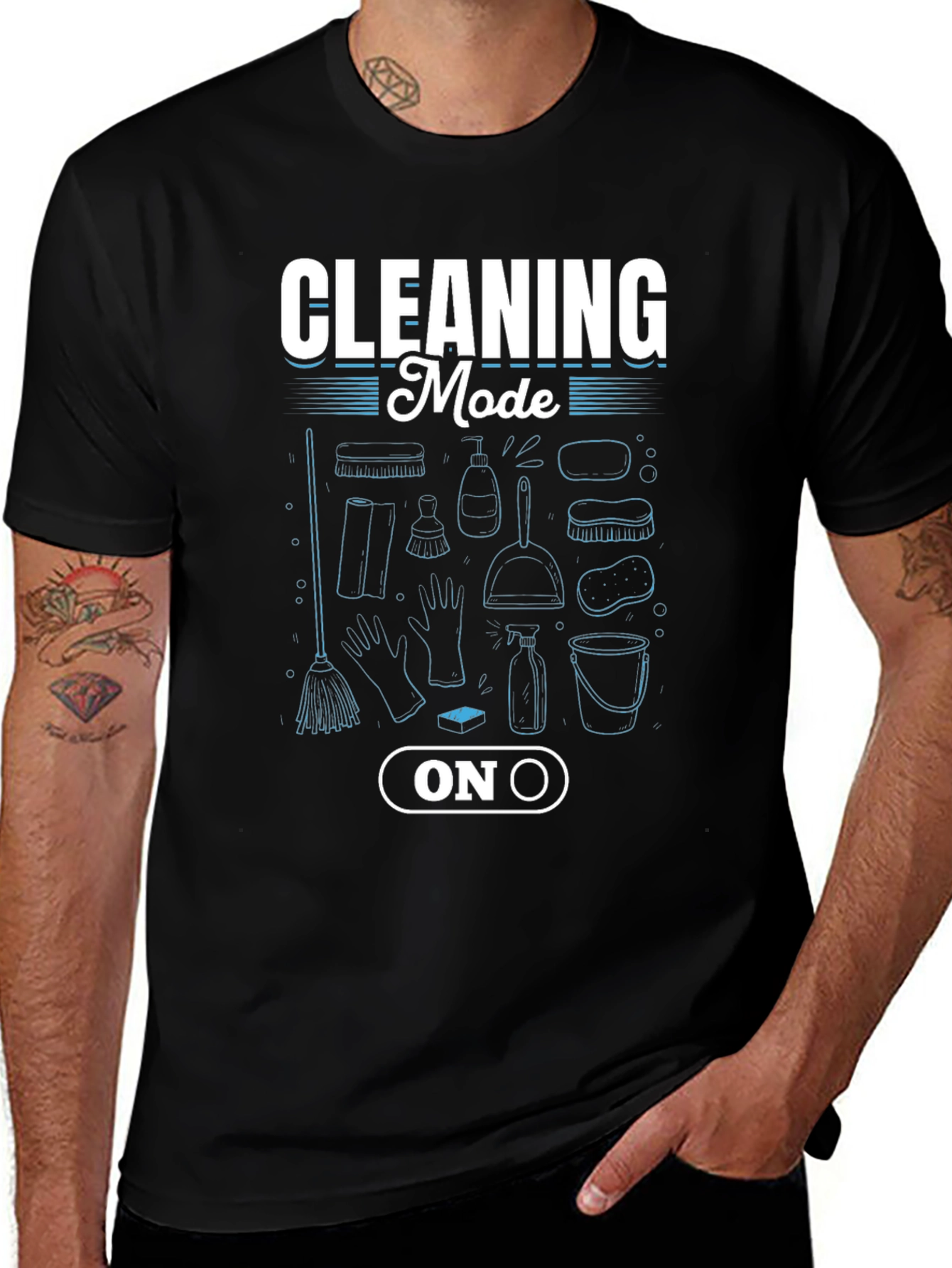 Cleaning Mode On Black Graphic T-Shirt