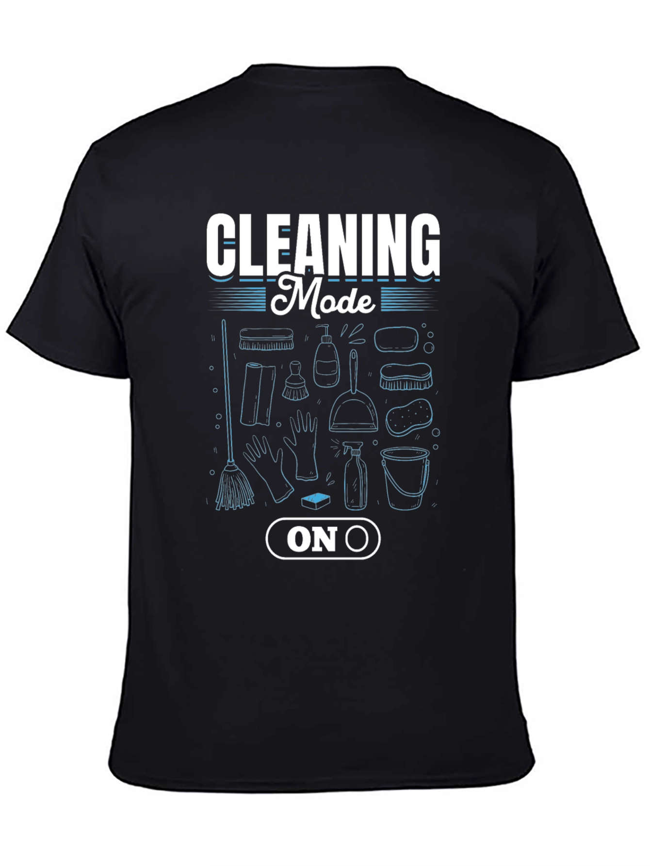 Cleaning Mode On Black Graphic T-Shirt