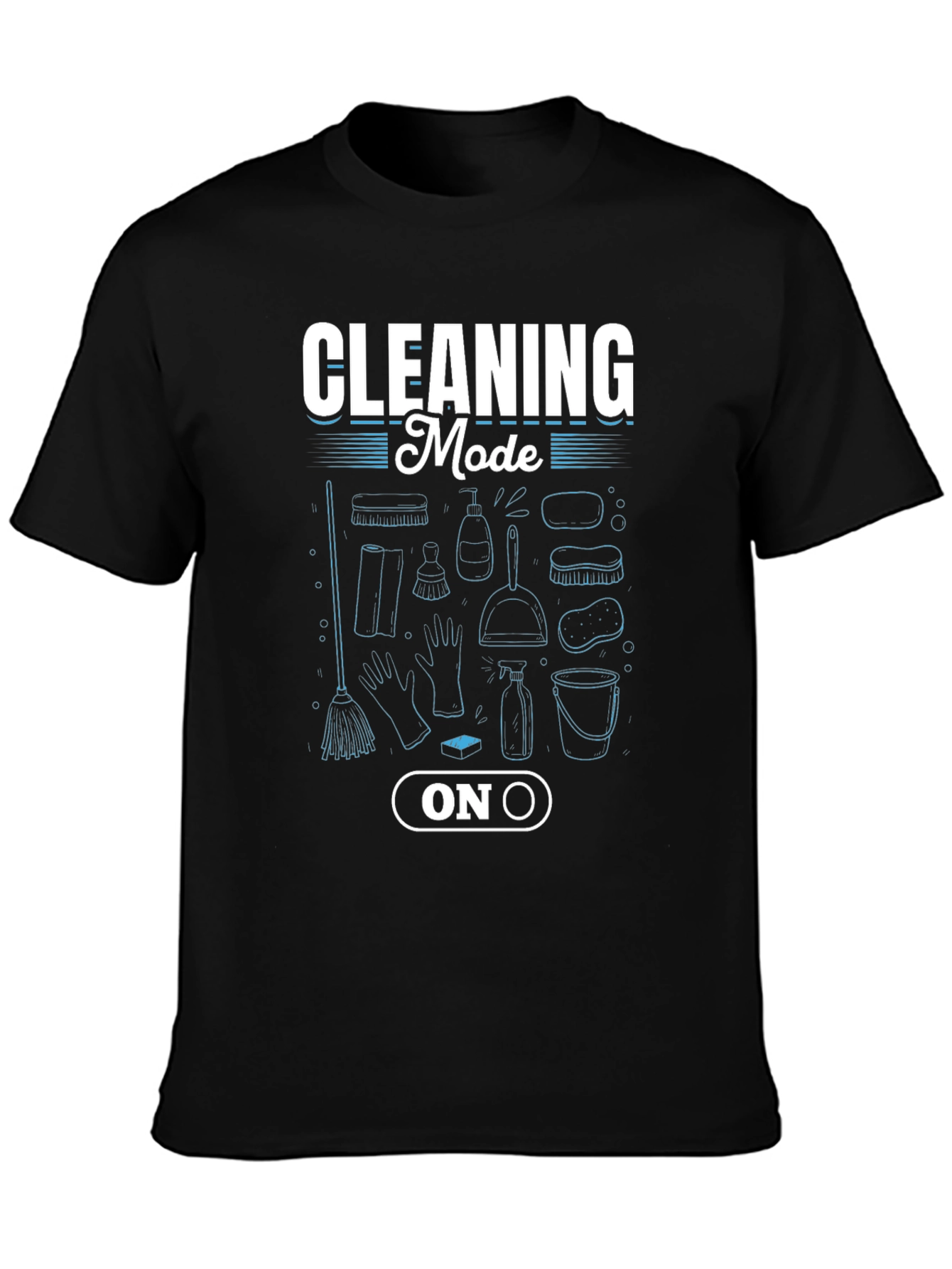 Cleaning Mode On Black Graphic T-Shirt