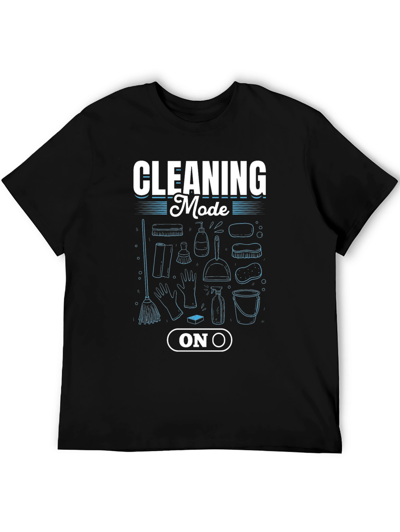 Cleaning Mode On Black Graphic T-Shirt