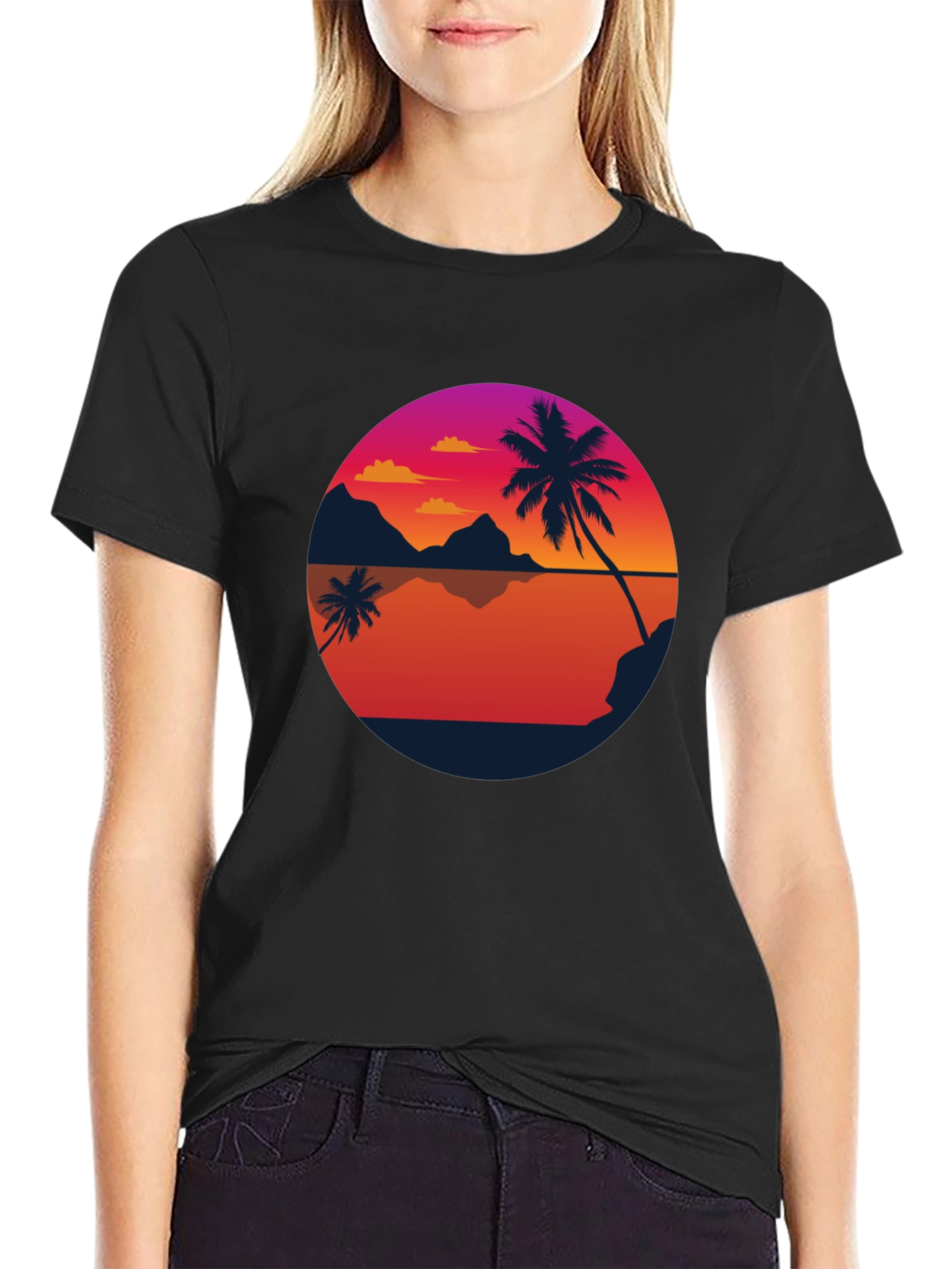 Sunset Palm Tee - Retro Beach Vibes