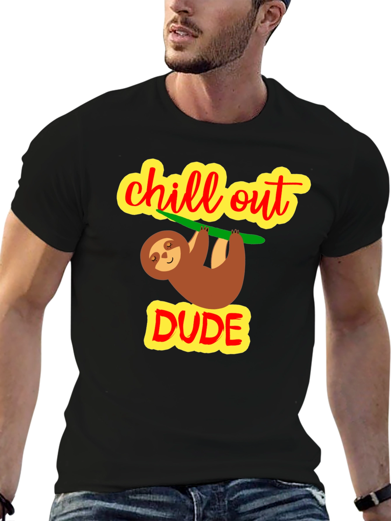 Chill Out Dude Sloth Graphic Tee - Relaxed Fit