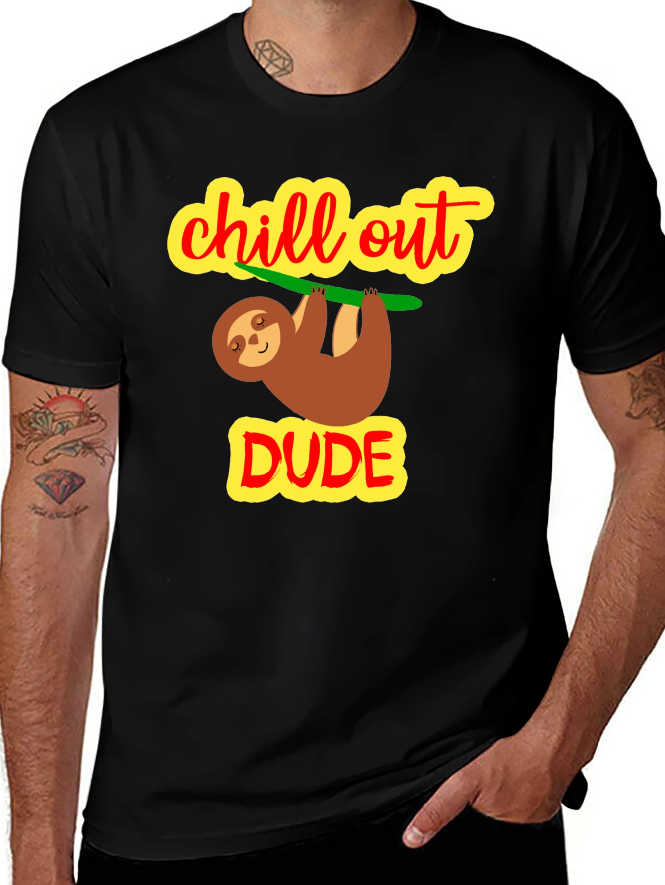 Chill Out Dude Sloth Graphic Tee - Relaxed Fit
