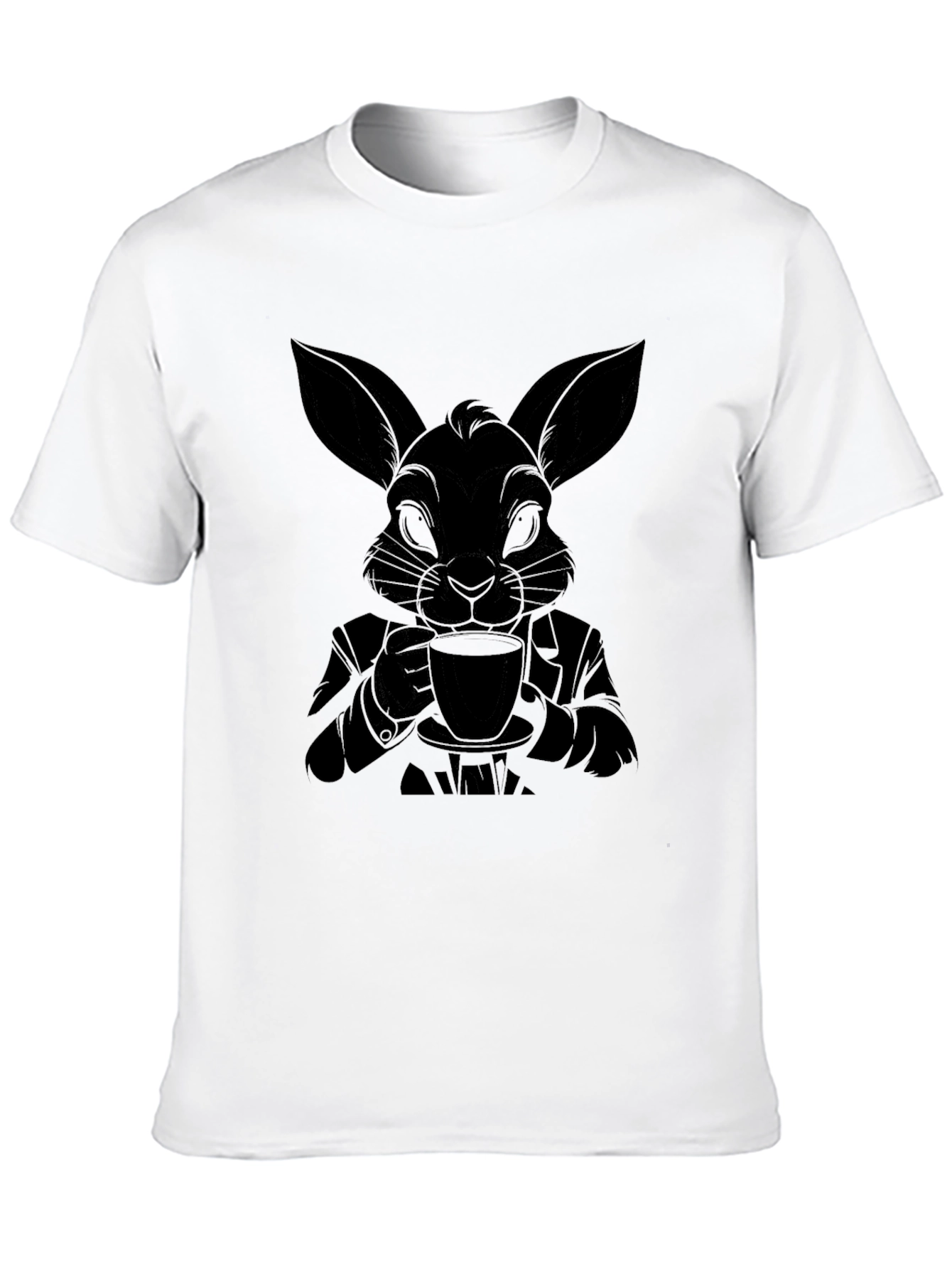 Rabbit Sipping Tea Graphic Tee - Black