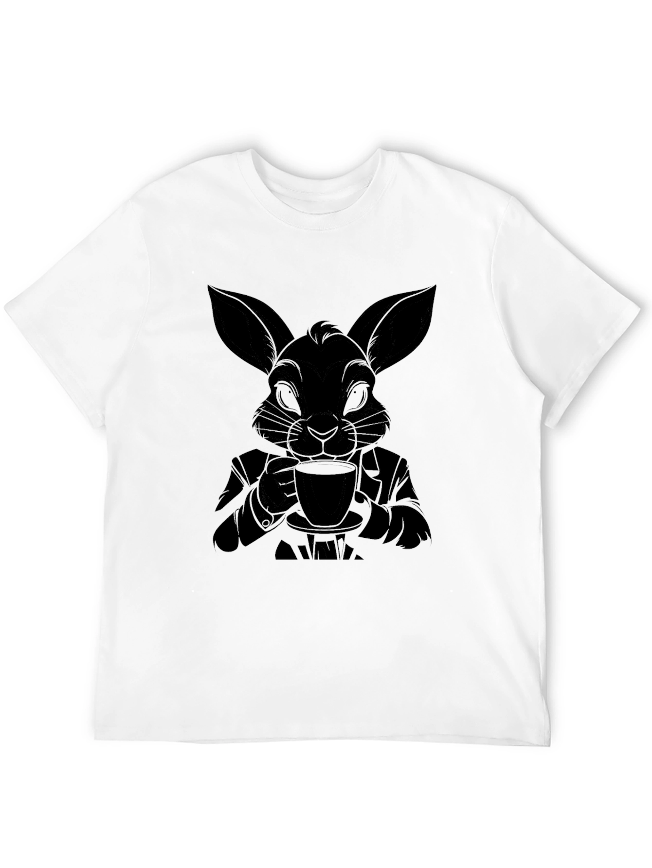 Rabbit Sipping Tea Graphic Tee - Black