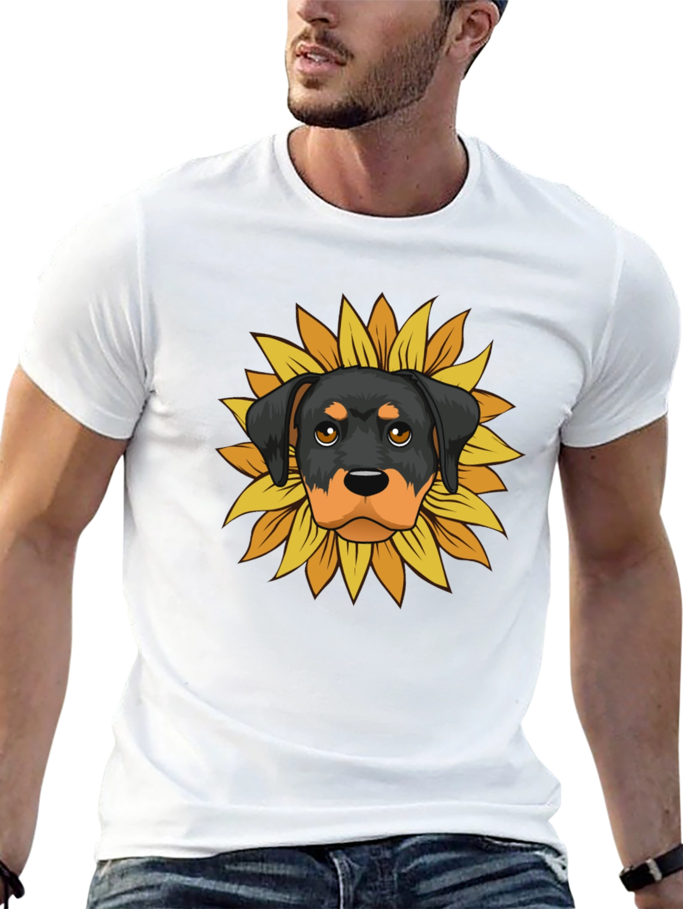 Rottweiler Sunflower Graphic Tee - Black