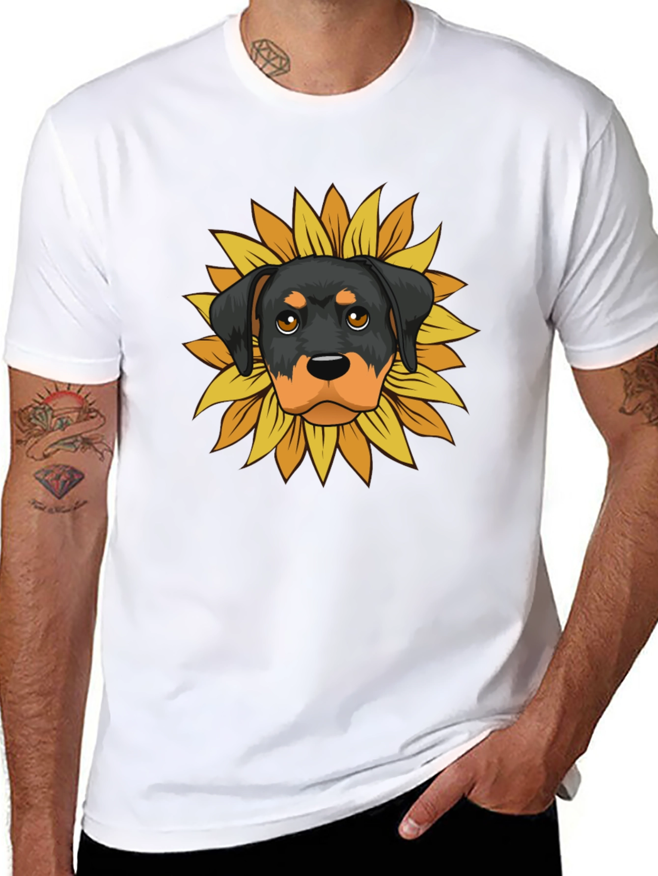 Rottweiler Sunflower Graphic Tee - Black