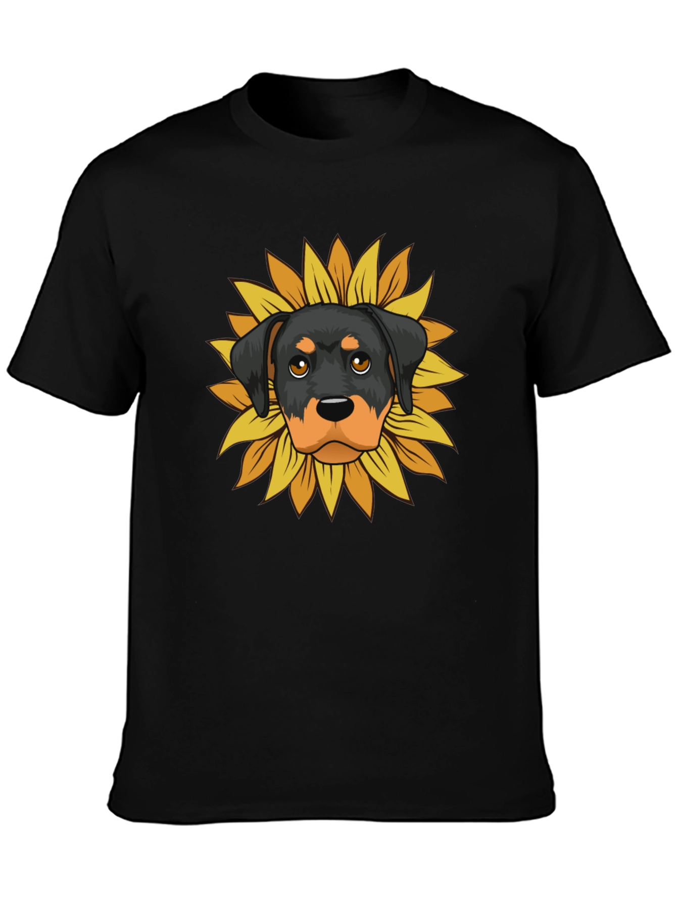 Rottweiler Sunflower Graphic Tee - Black