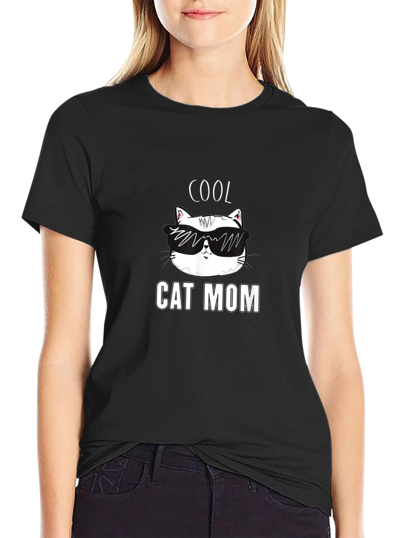Cool Cat Mom T-Shirt - Black