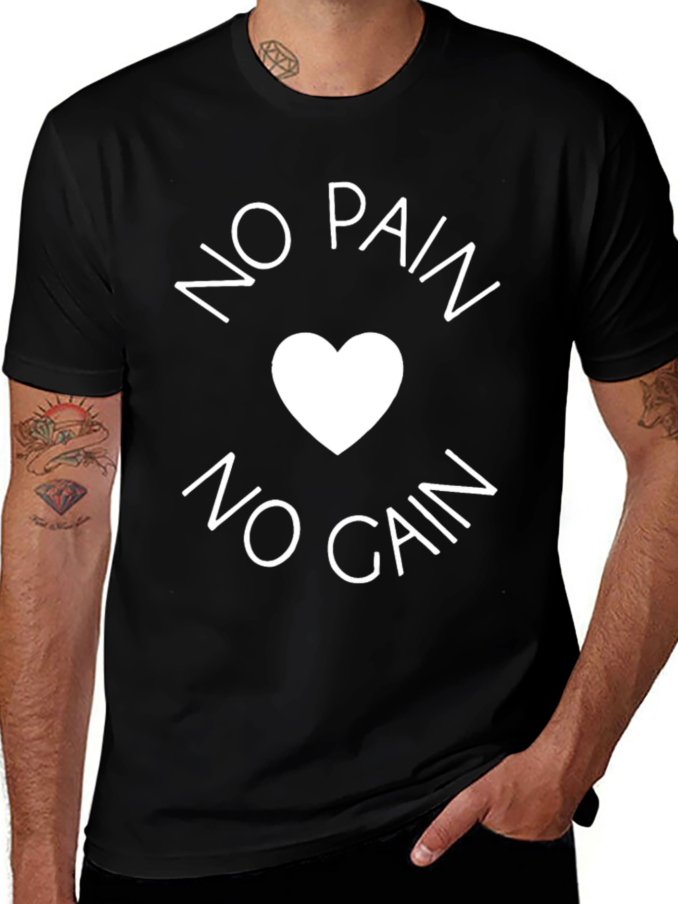 No Pain No Gain Black T-Shirt - Heart Design