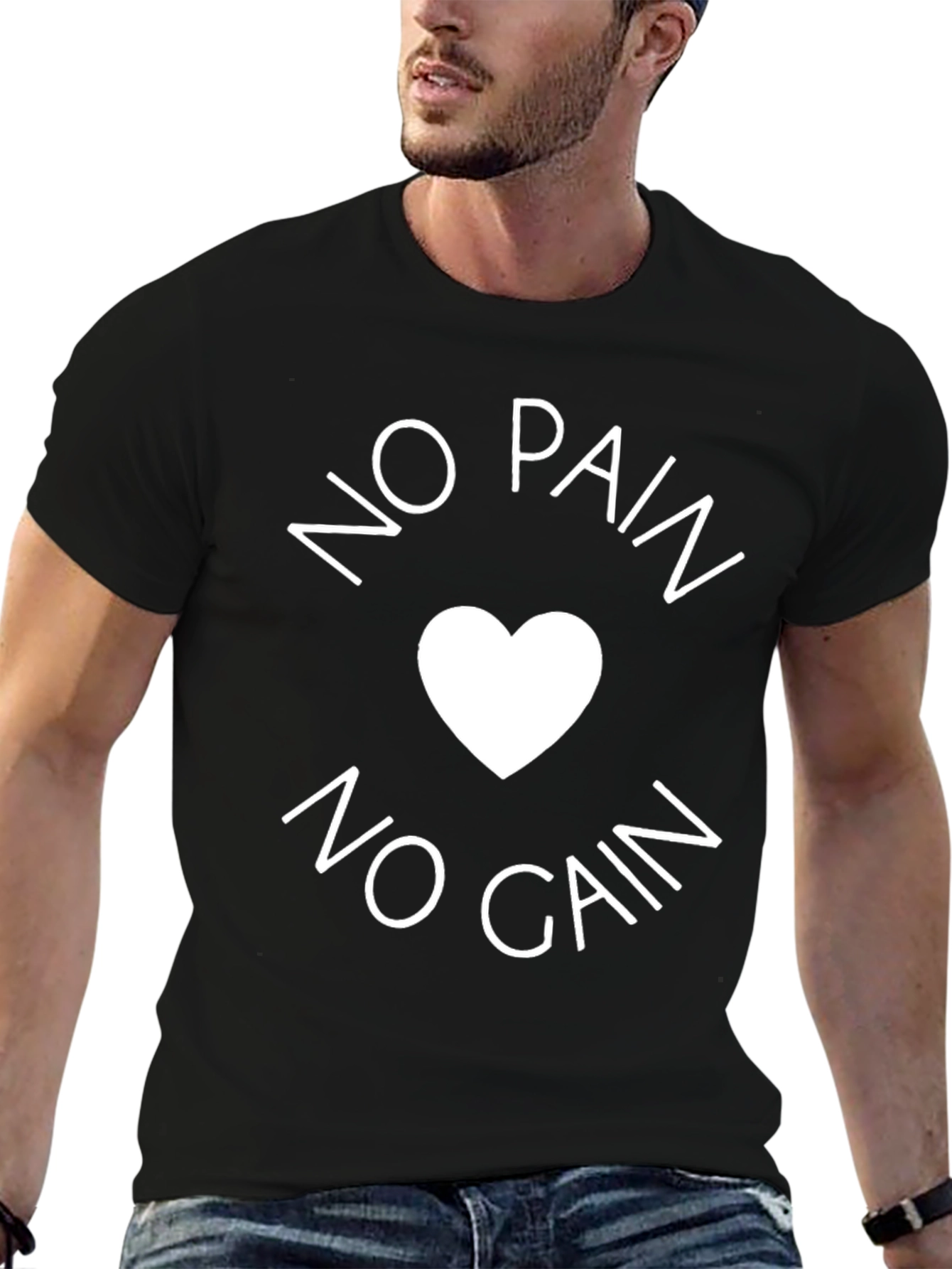 No Pain No Gain Black T-Shirt - Heart Design