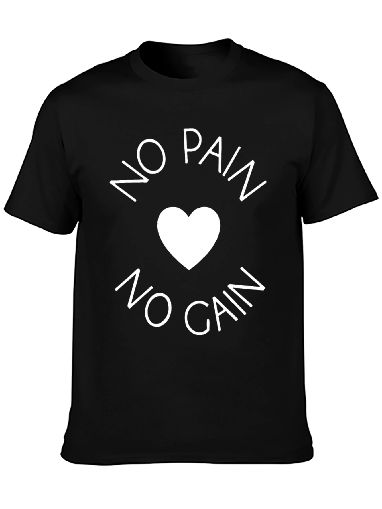 No Pain No Gain Black T-Shirt - Heart Design
