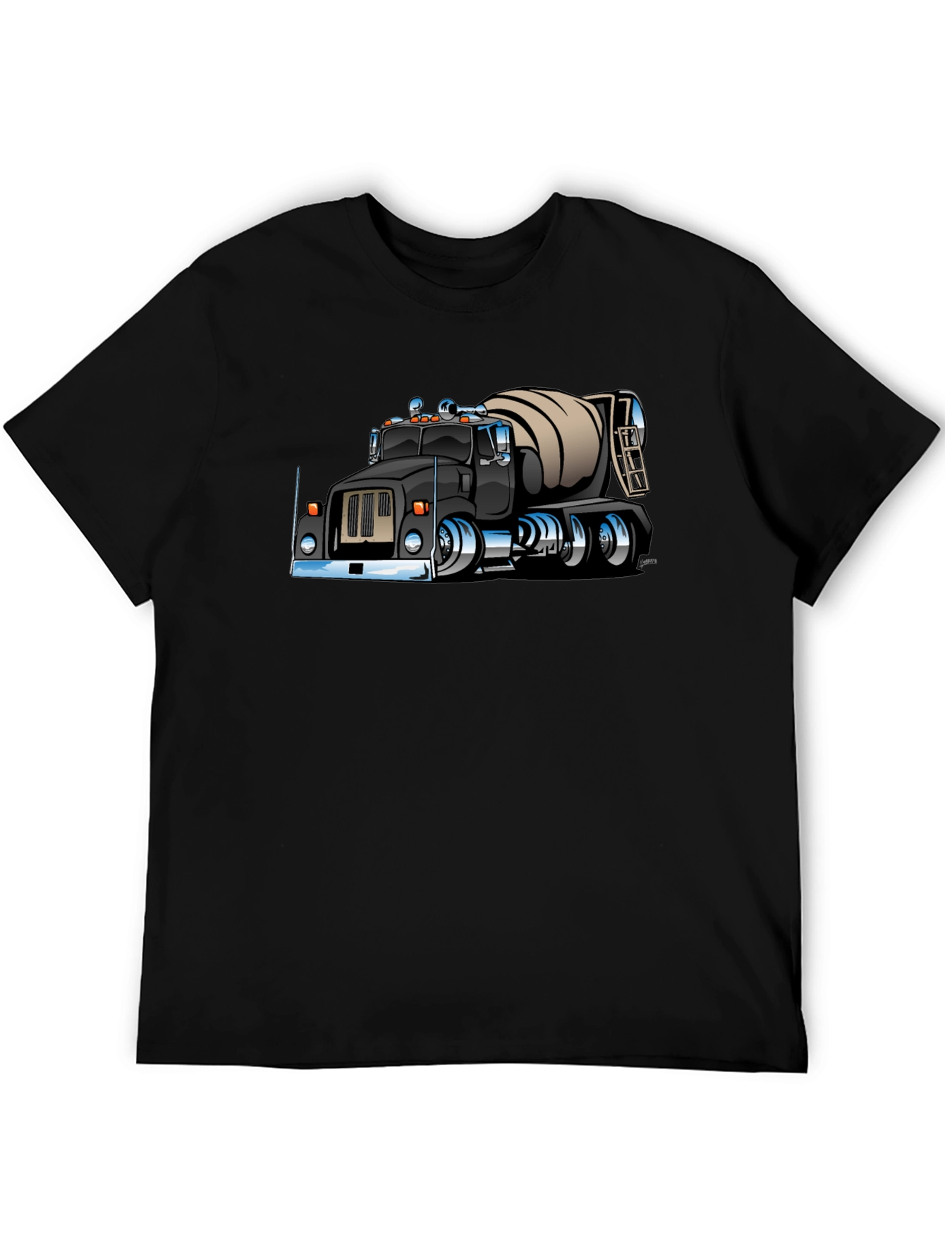 Cartoon Cement Truck Black T-Shirt