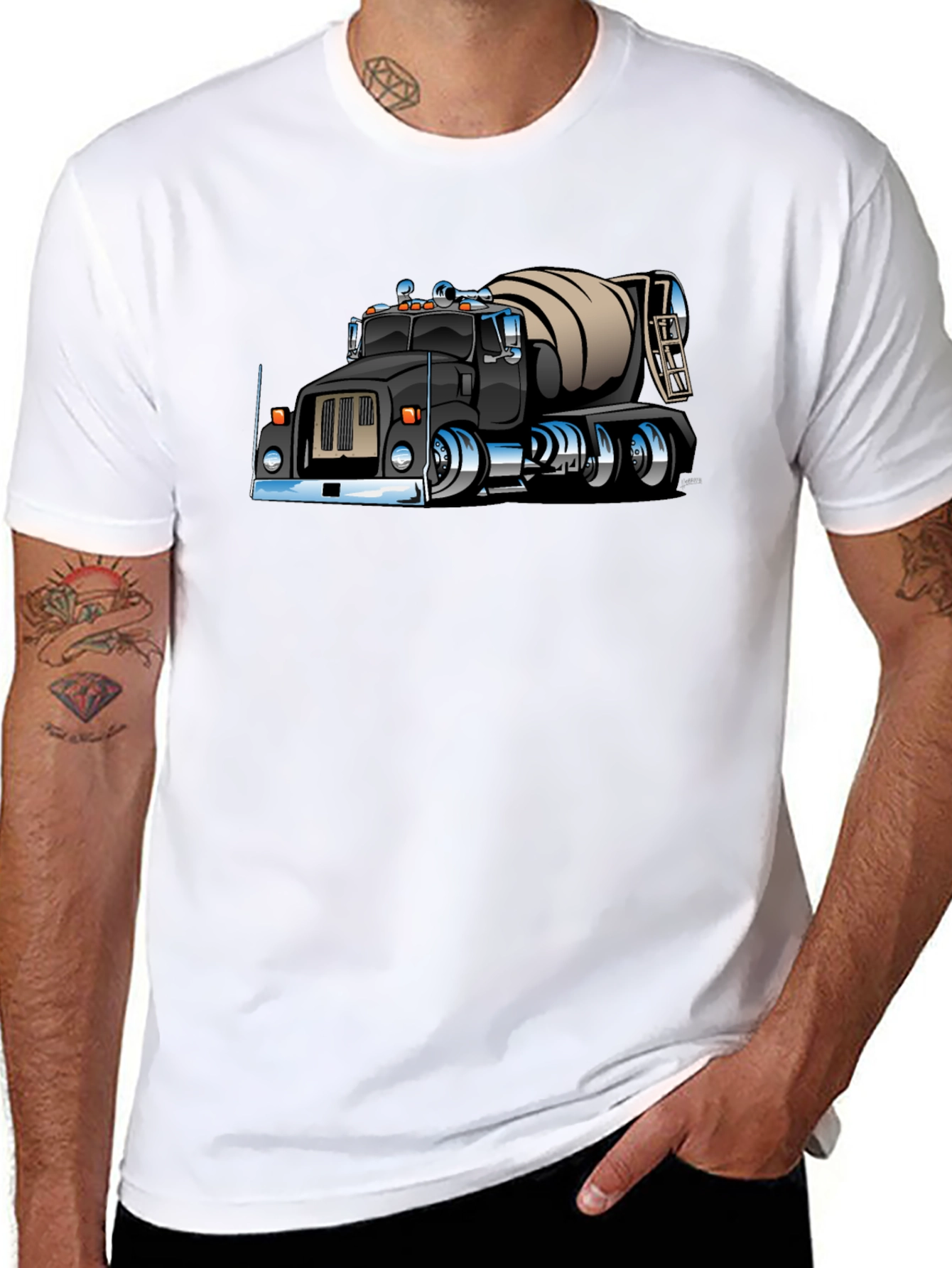 Cartoon Cement Truck Black T-Shirt