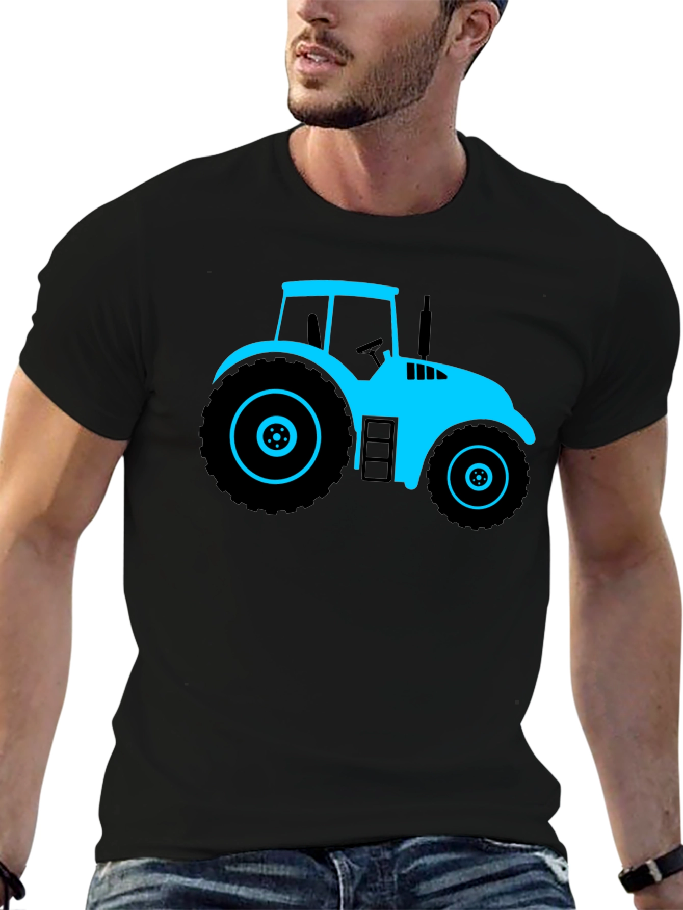Cool Tractor Graphic Tee - Black Cotton T-Shirt