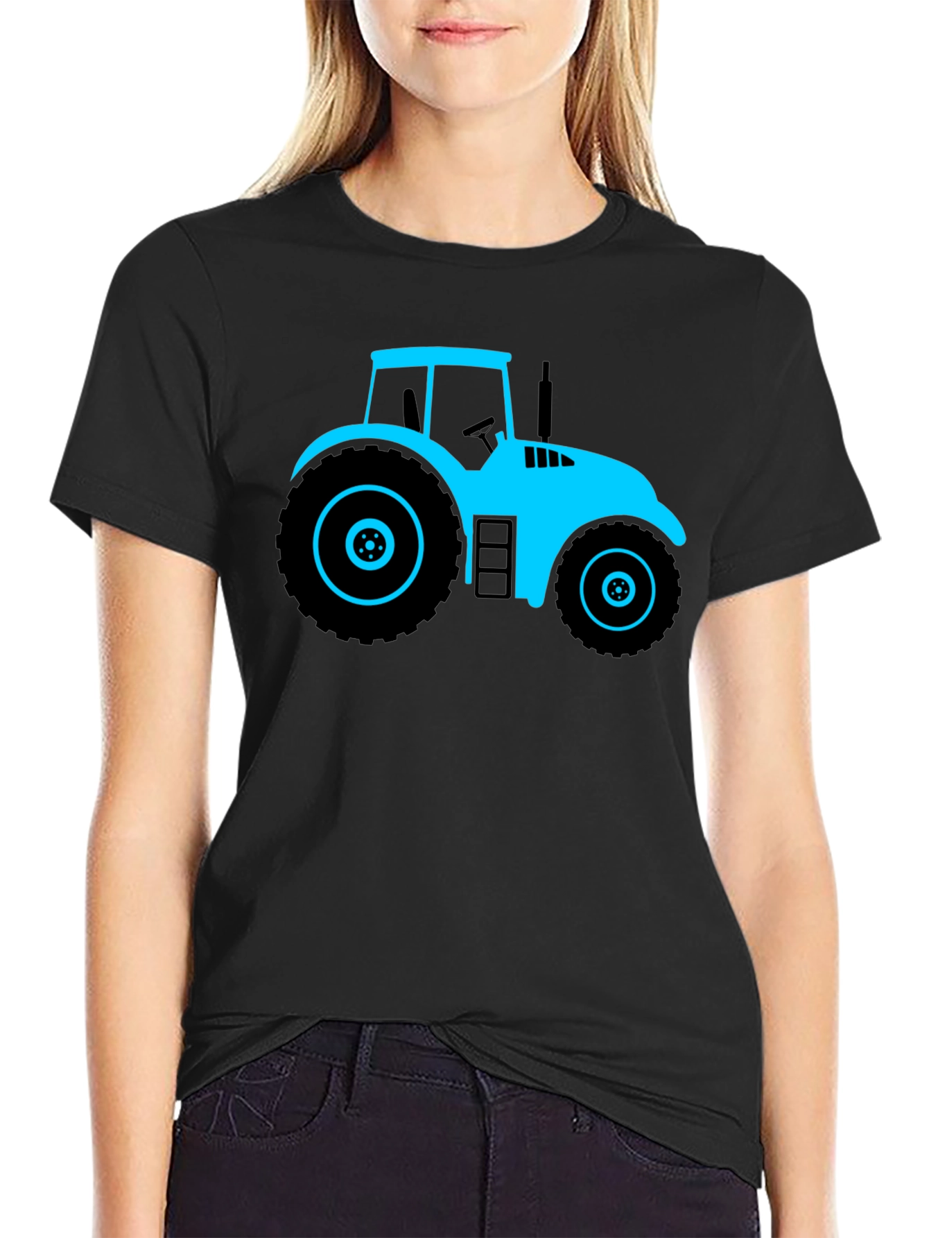 Cool Tractor Graphic Tee - Black Cotton T-Shirt