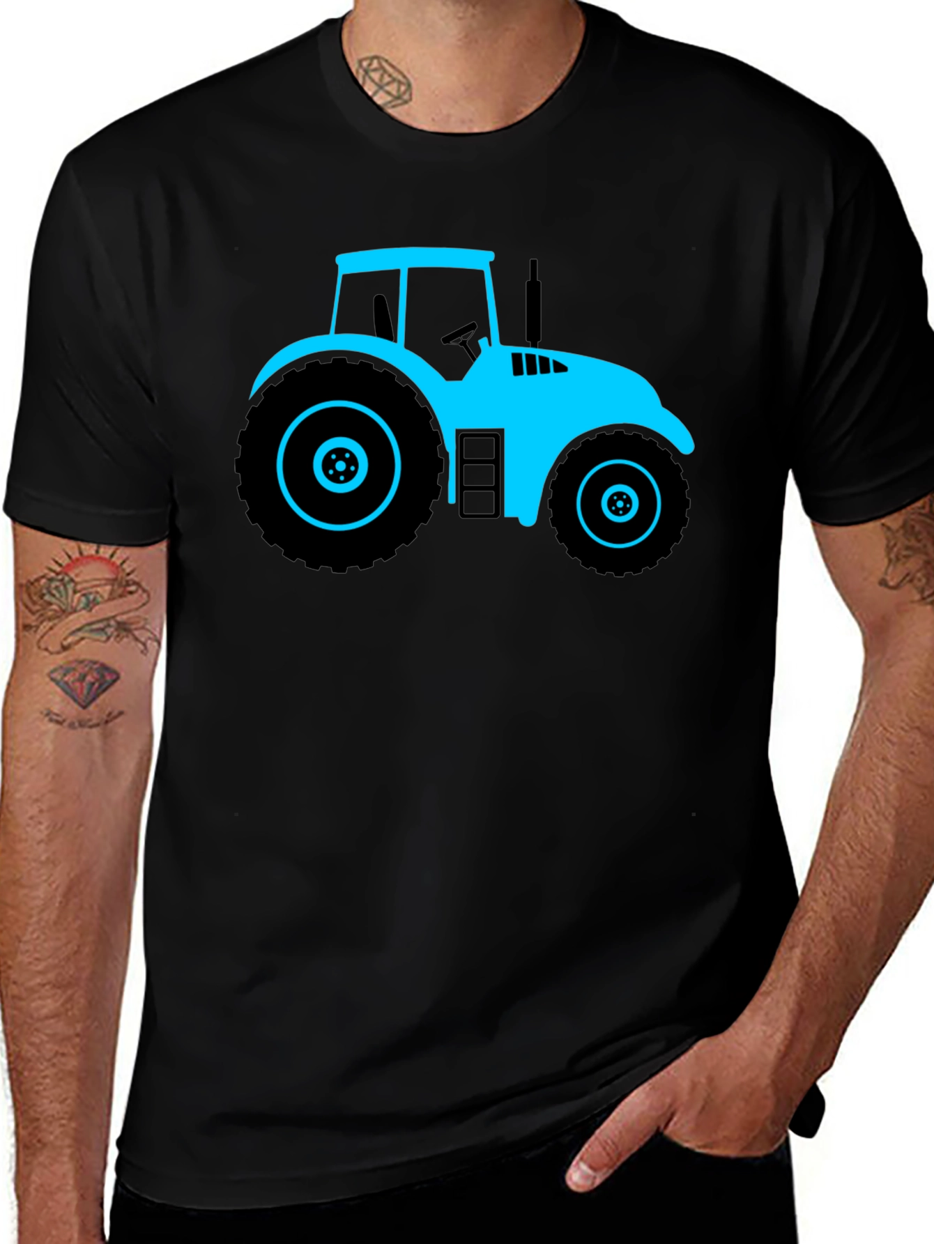 Cool Tractor Graphic Tee - Black Cotton T-Shirt