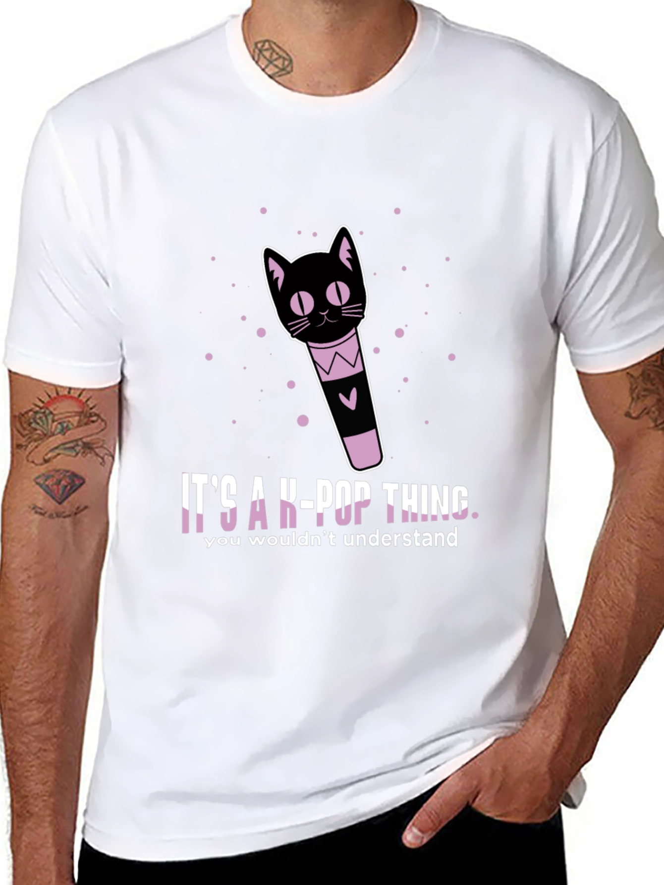 K-Pop Cat Lightstick Graphic T-Shirt