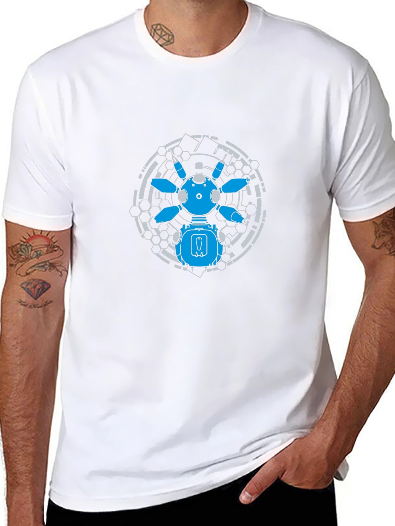 Futuristic Robot Graphic Tee - Black Cotton T-Shirt