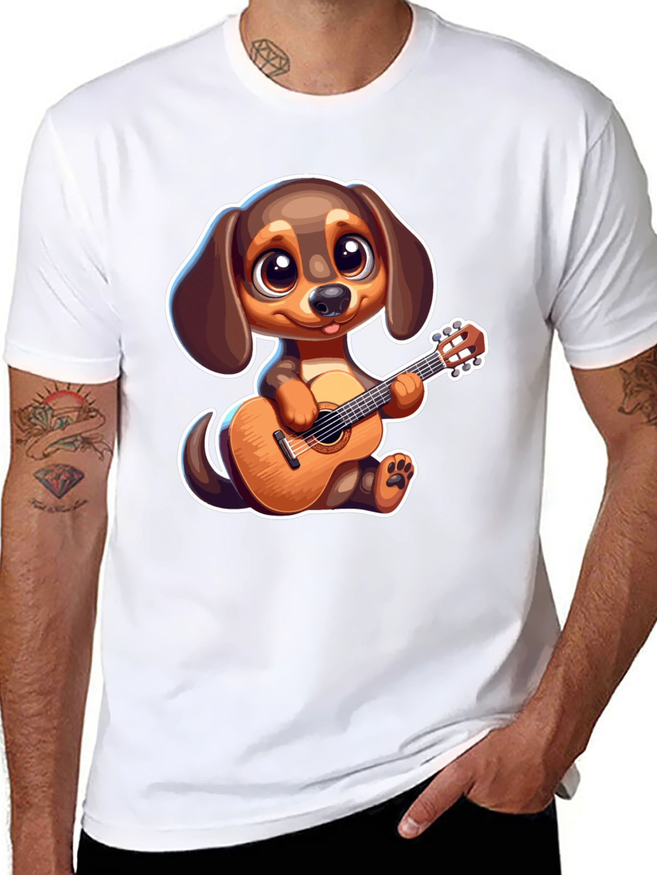 Cartoon Dog Playing Guitar T-Shirt