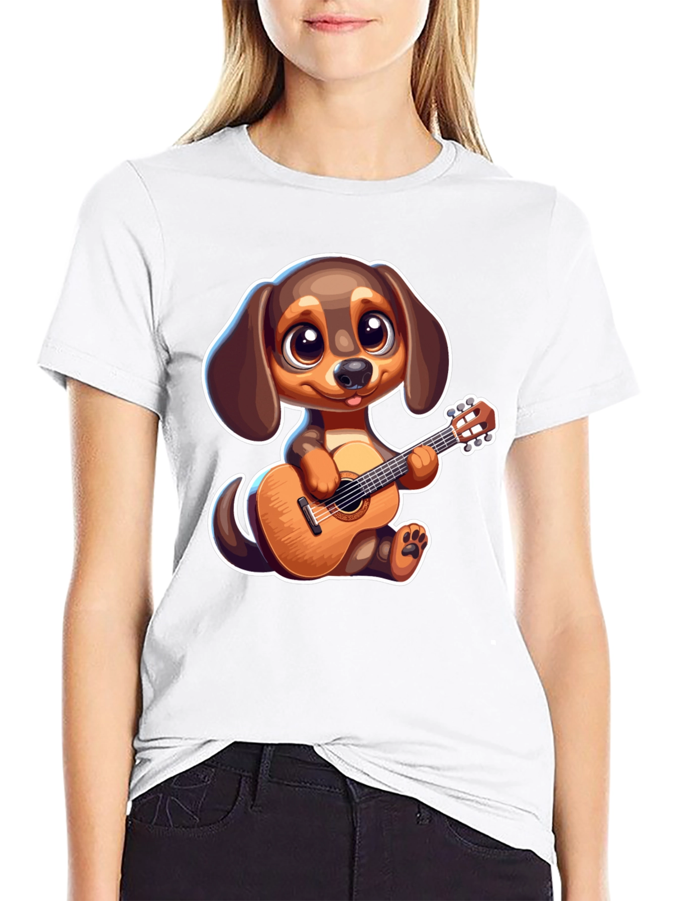 Cartoon Dog Playing Guitar T-Shirt