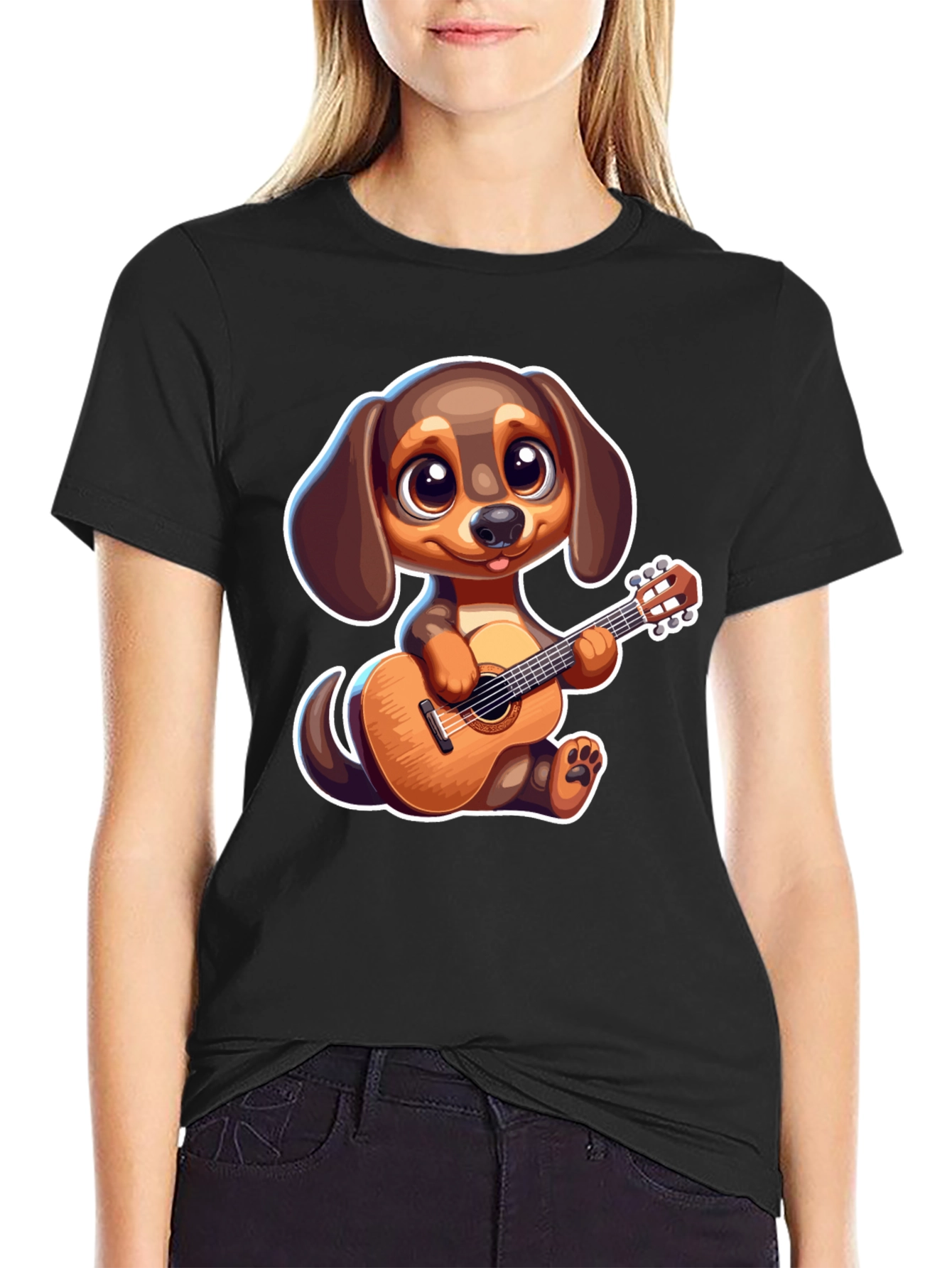 Cartoon Dog Playing Guitar T-Shirt