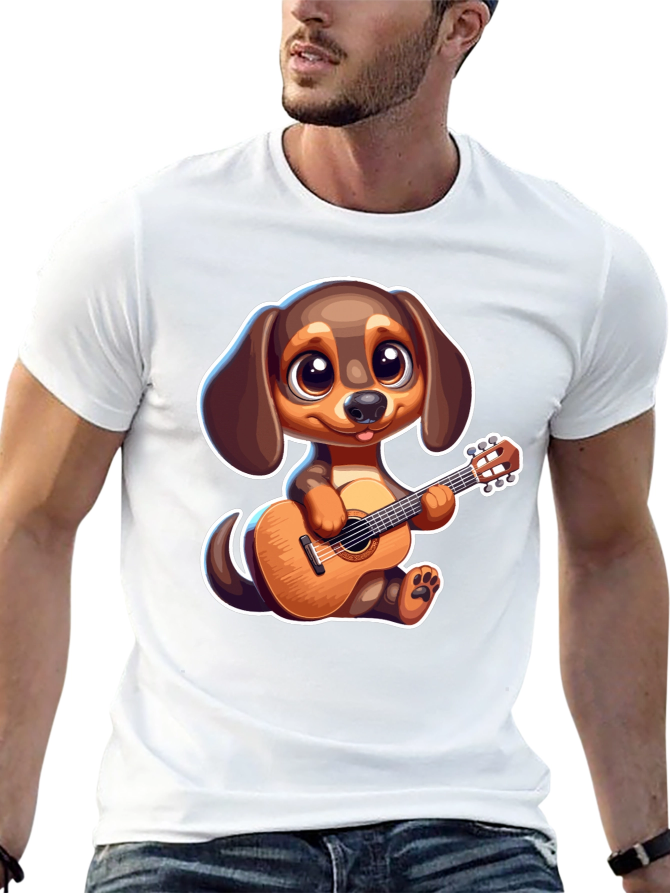 Cartoon Dog Playing Guitar T-Shirt