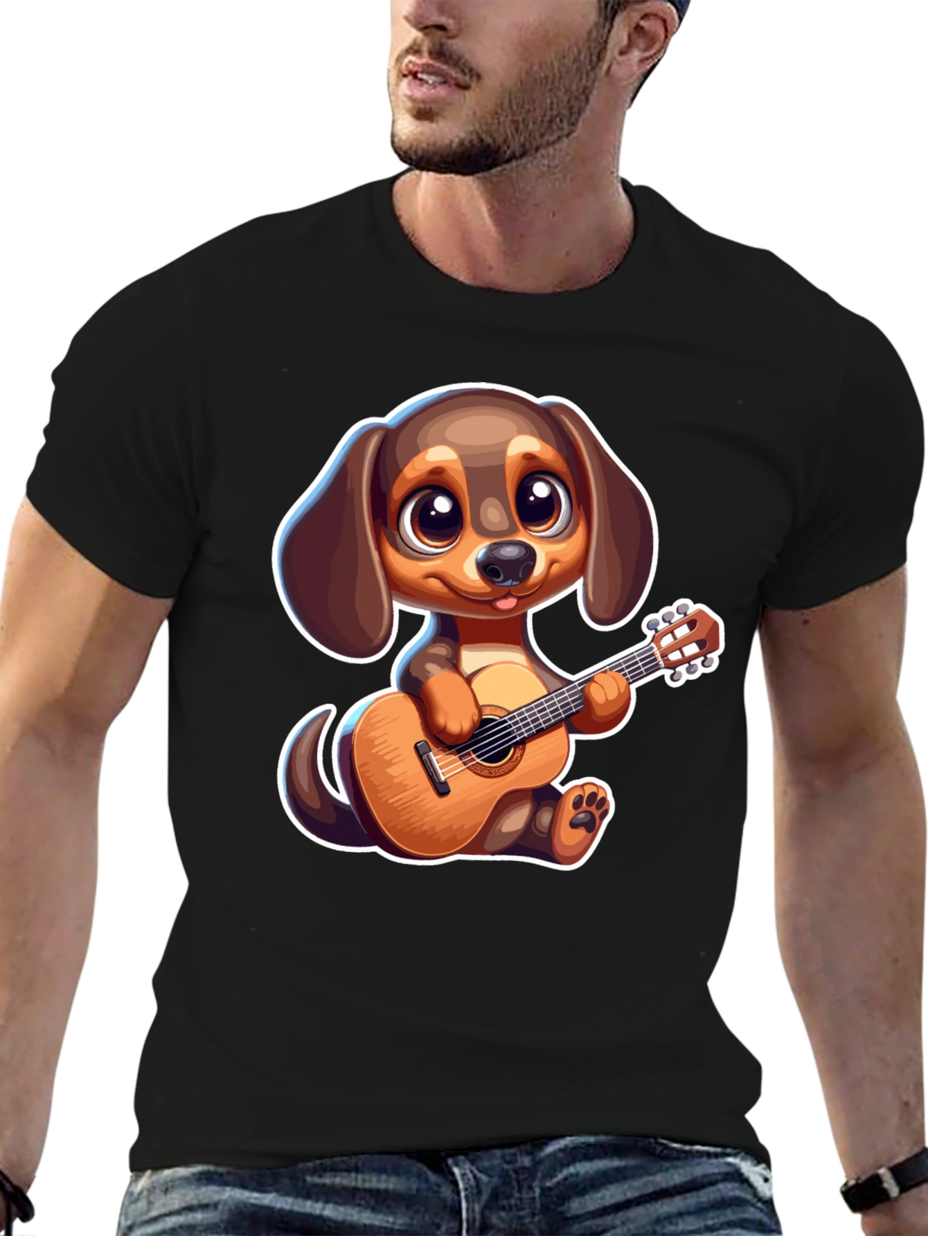 Cartoon Dog Playing Guitar T-Shirt