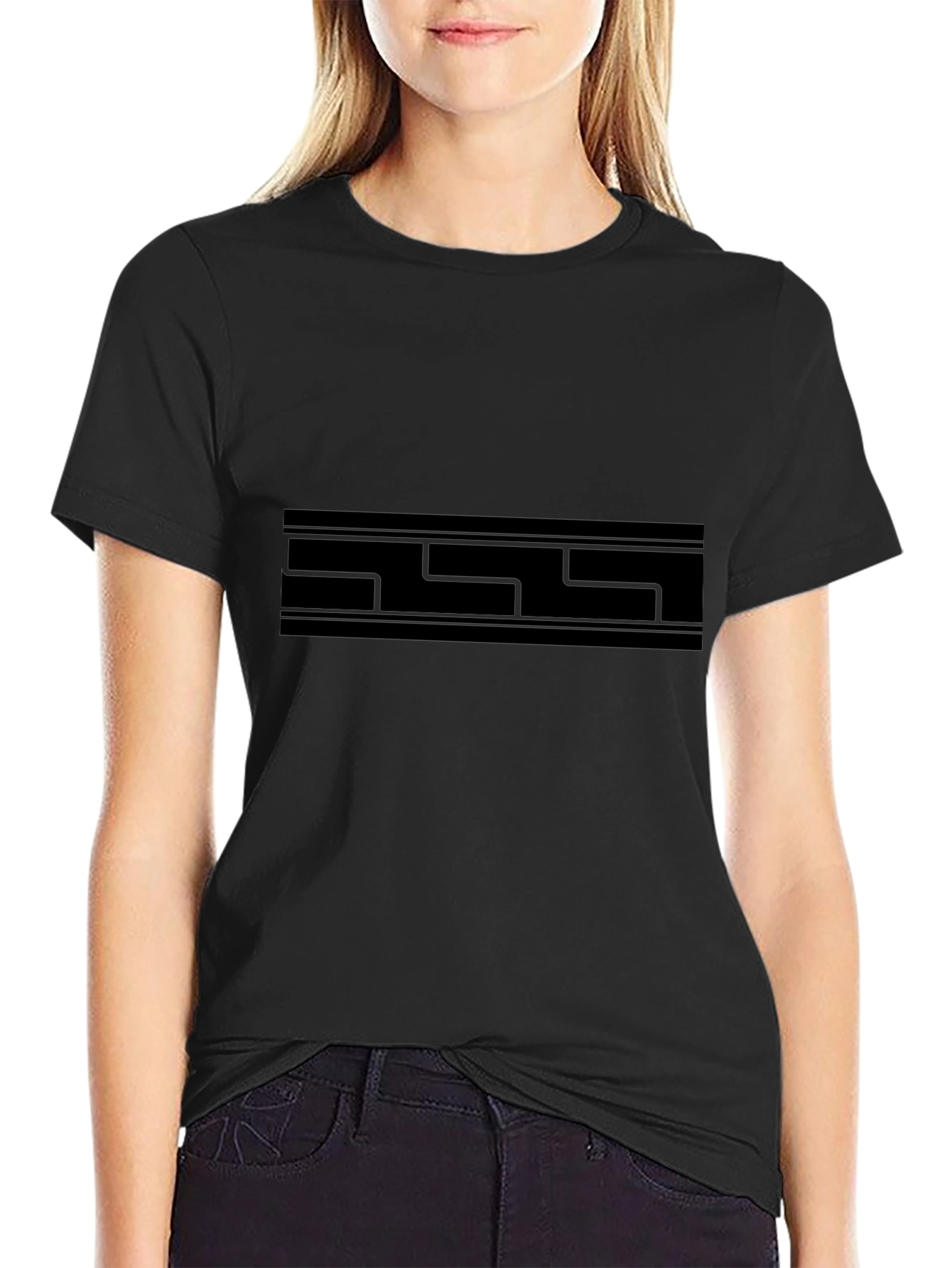 Modern Geometric Print Black T-Shirt