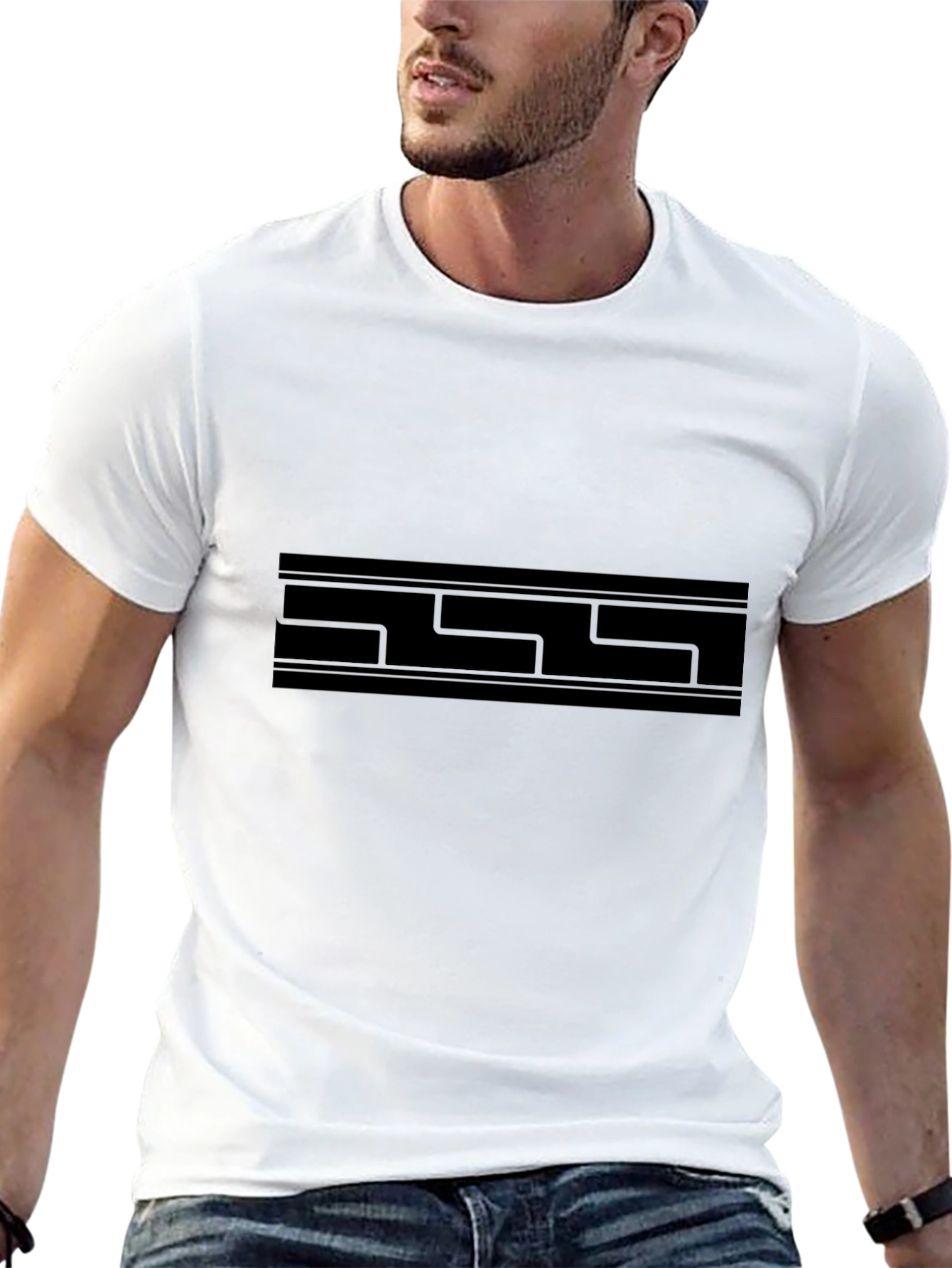 Modern Geometric Print Black T-Shirt