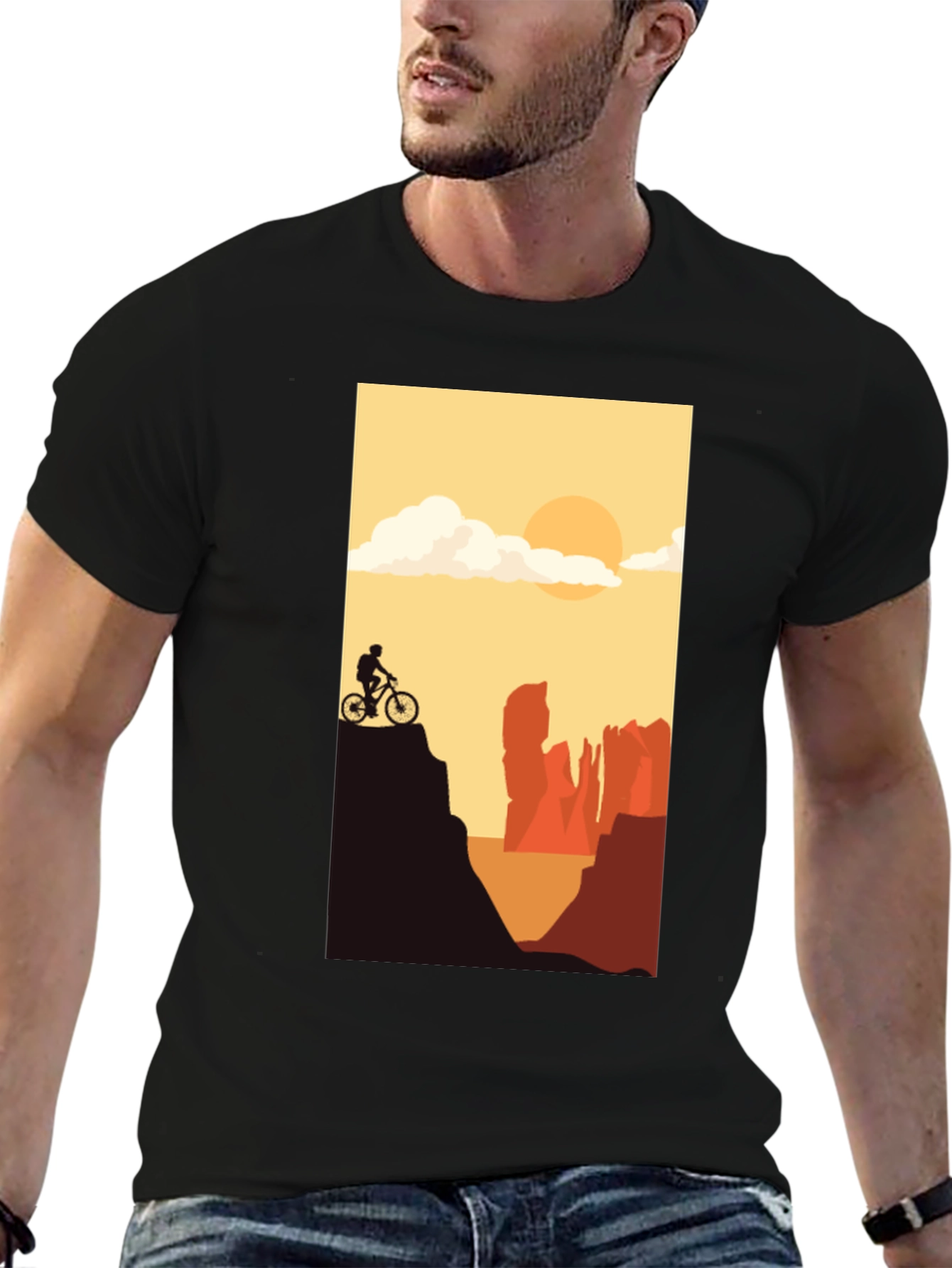 Mountain Biker Scenic Graphic Tee - Black