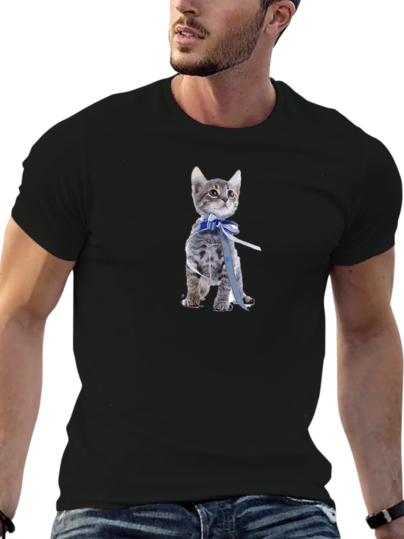Kitten with Bow T-Shirt - Cute Cat Graphic Tee