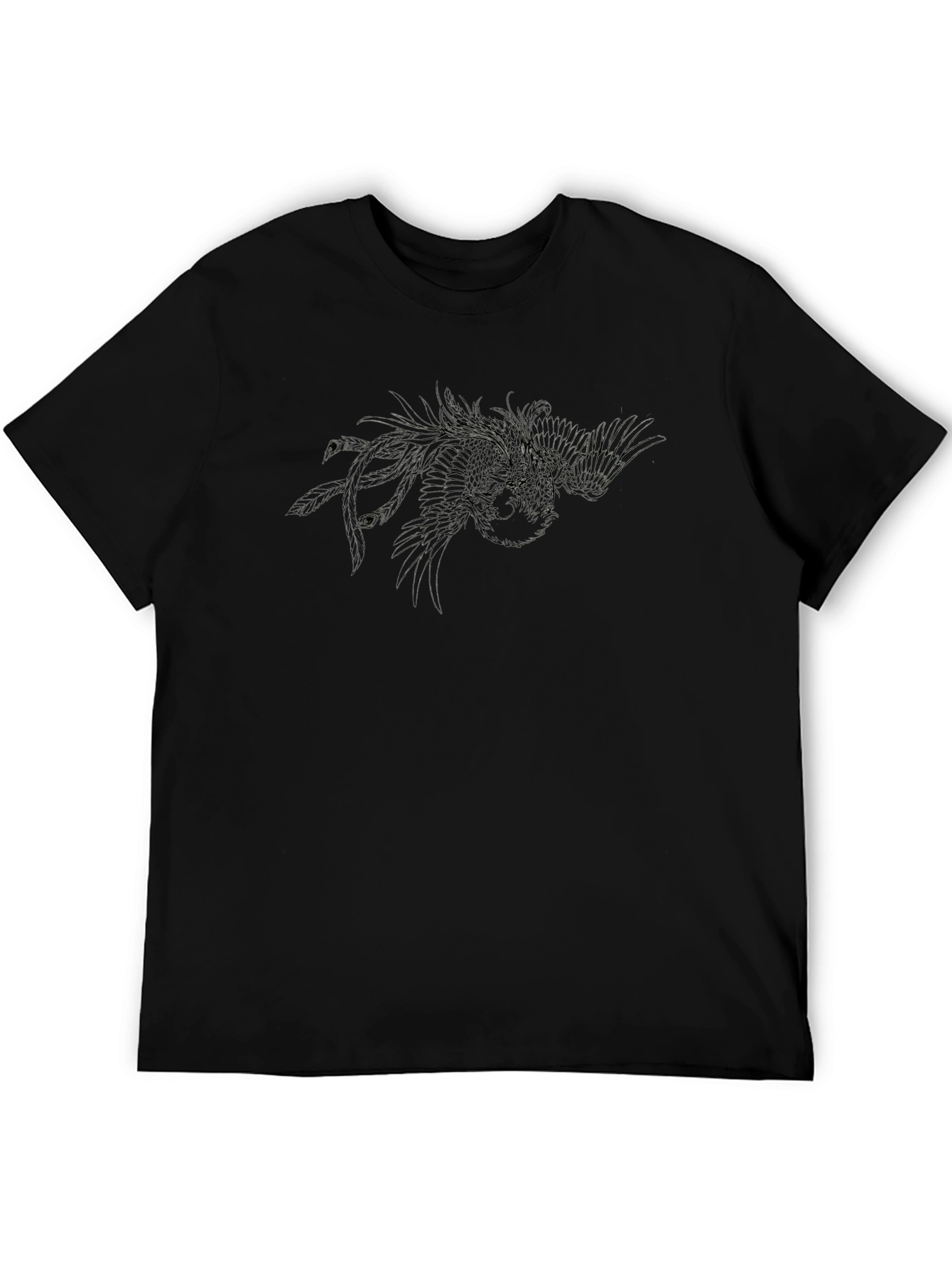 Black T-Shirt with Abstract Bird Design