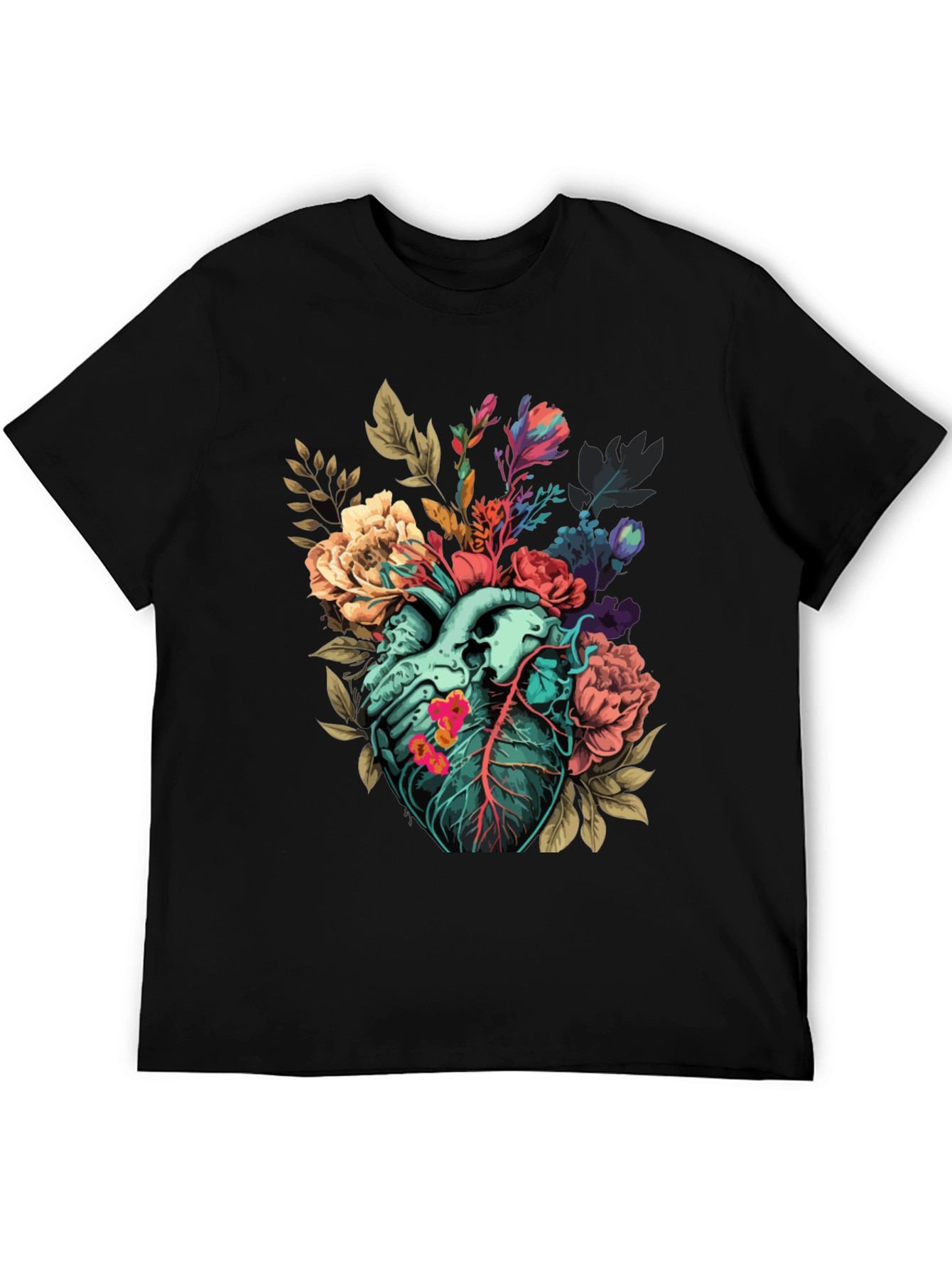 Floral Heart Print T-Shirt - Unique Anatomical Art