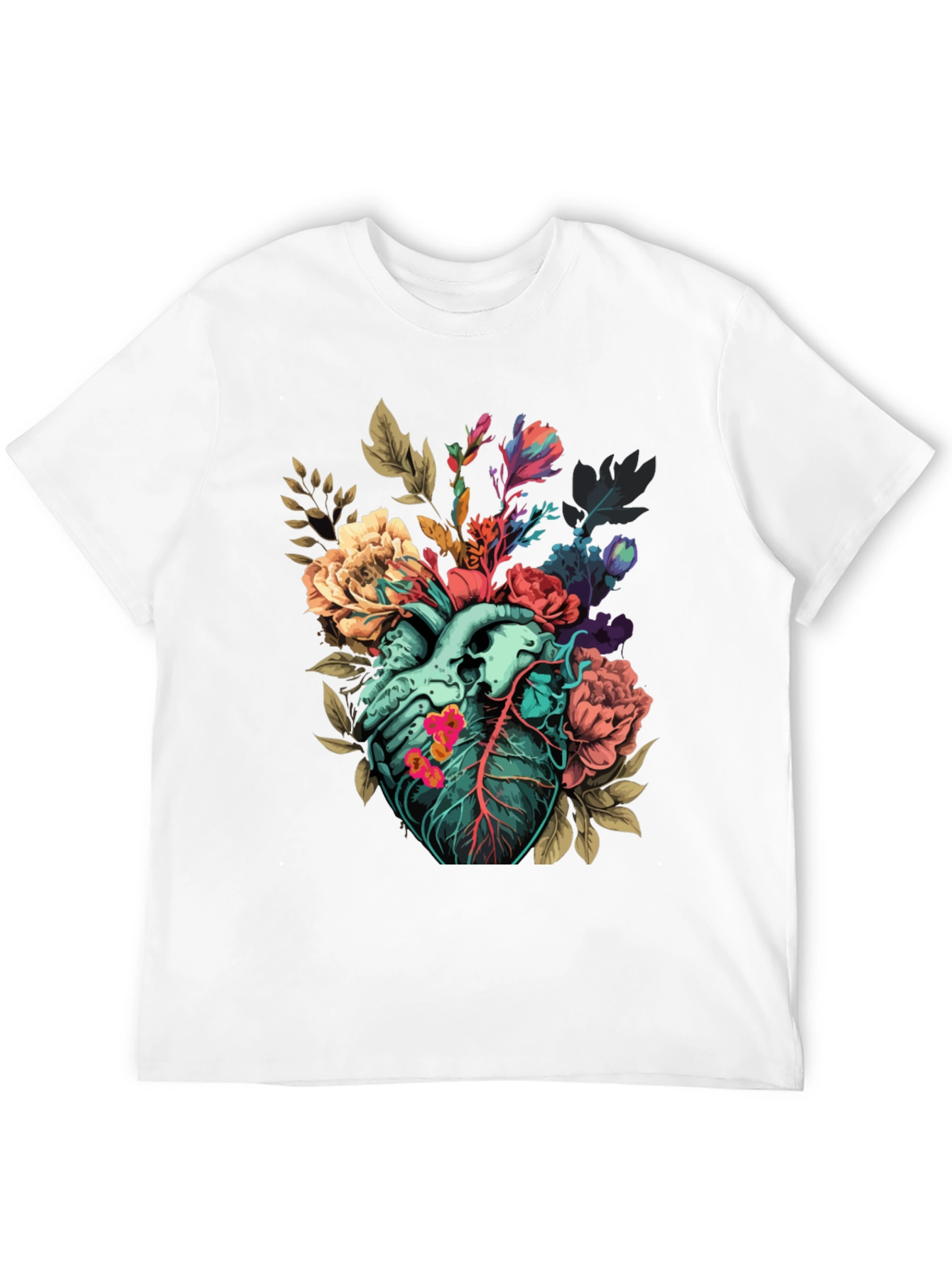 Floral Heart Print T-Shirt - Unique Anatomical Art