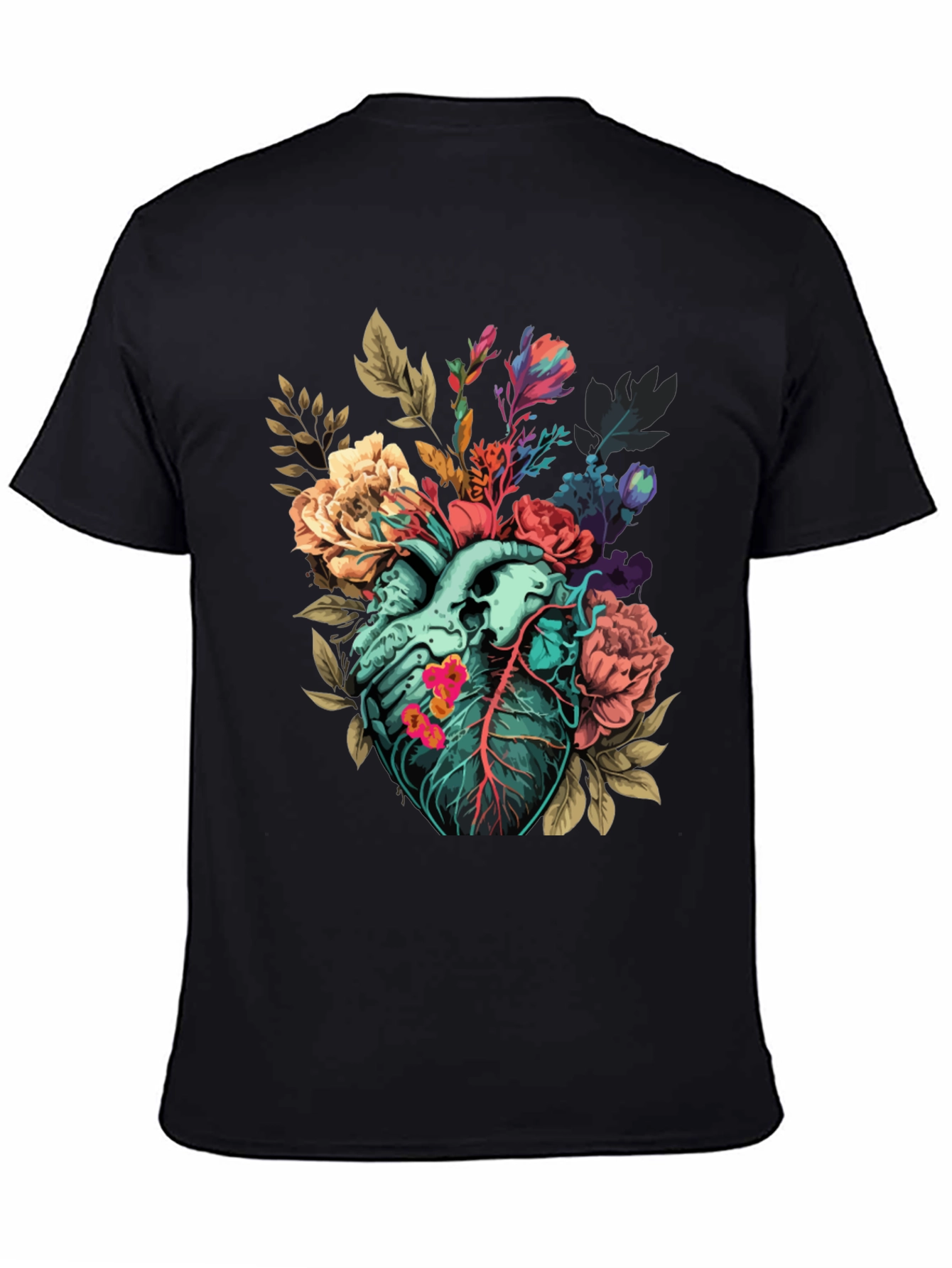 Floral Heart Print T-Shirt - Unique Anatomical Art