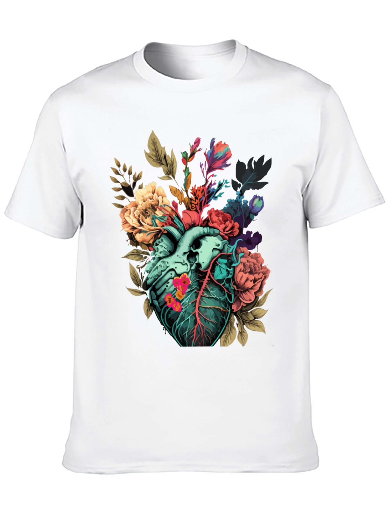 Floral Heart Print T-Shirt - Unique Anatomical Art