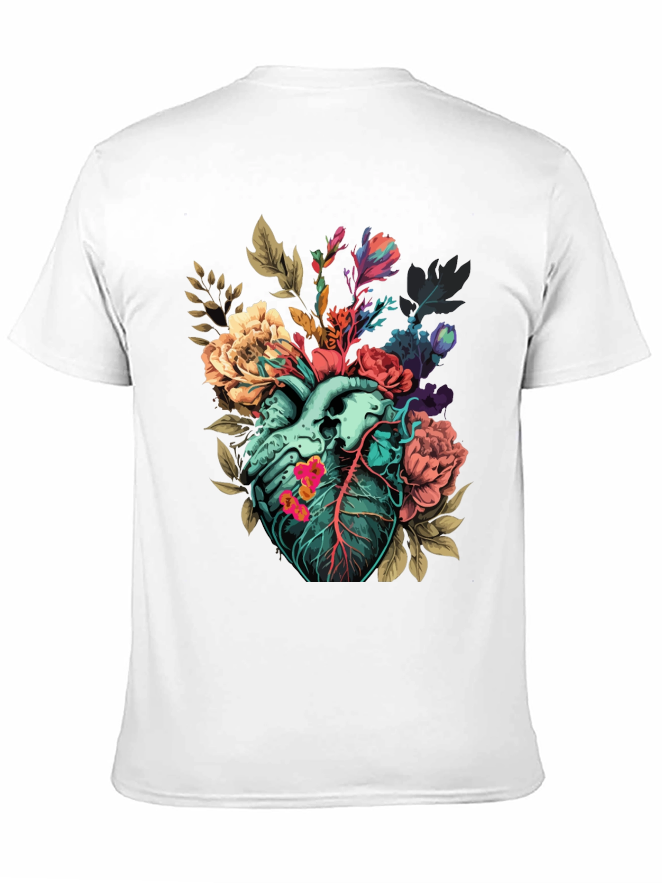 Floral Heart Print T-Shirt - Unique Anatomical Art