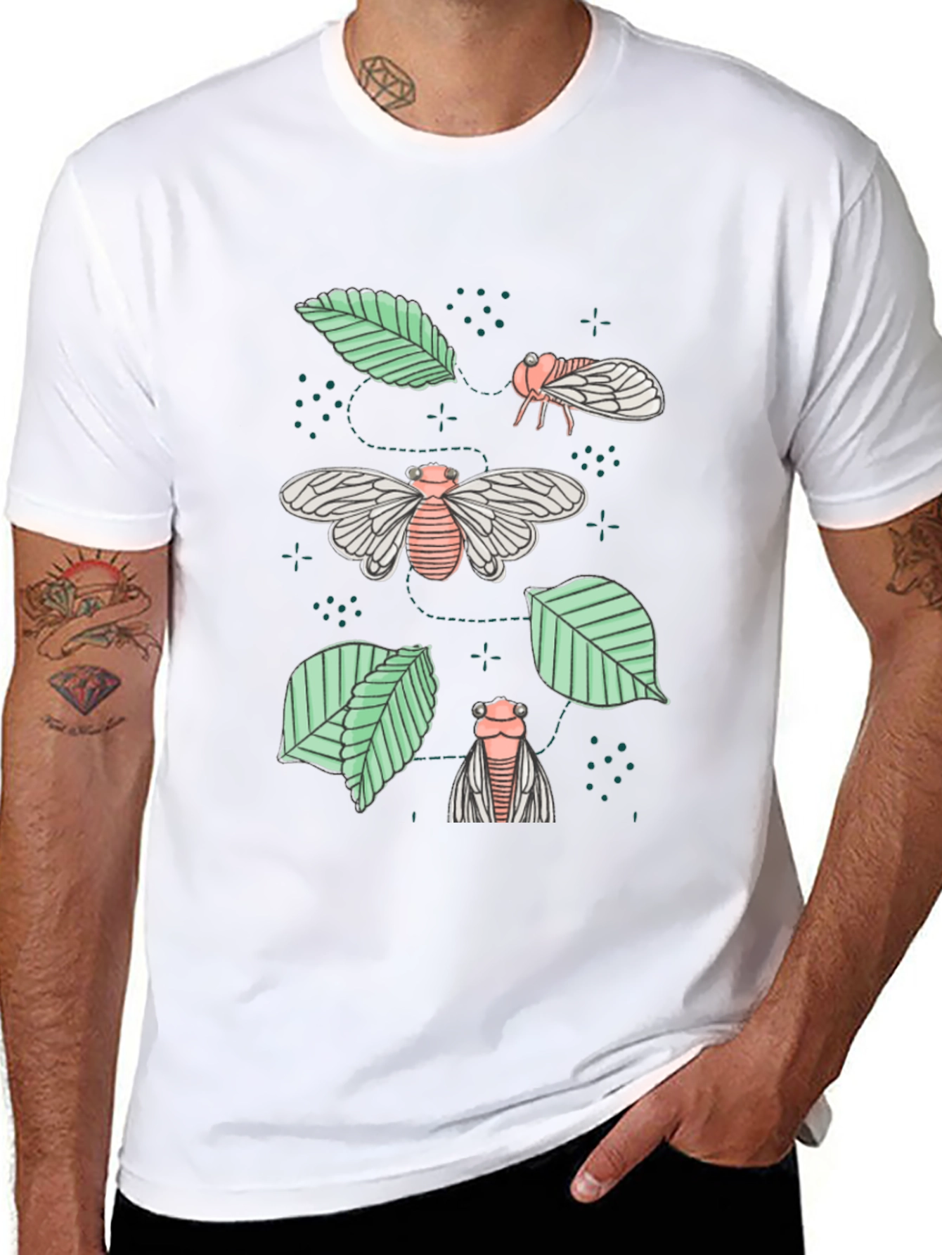 Cicada & Leaves Graphic Tee - Nature Inspired Design