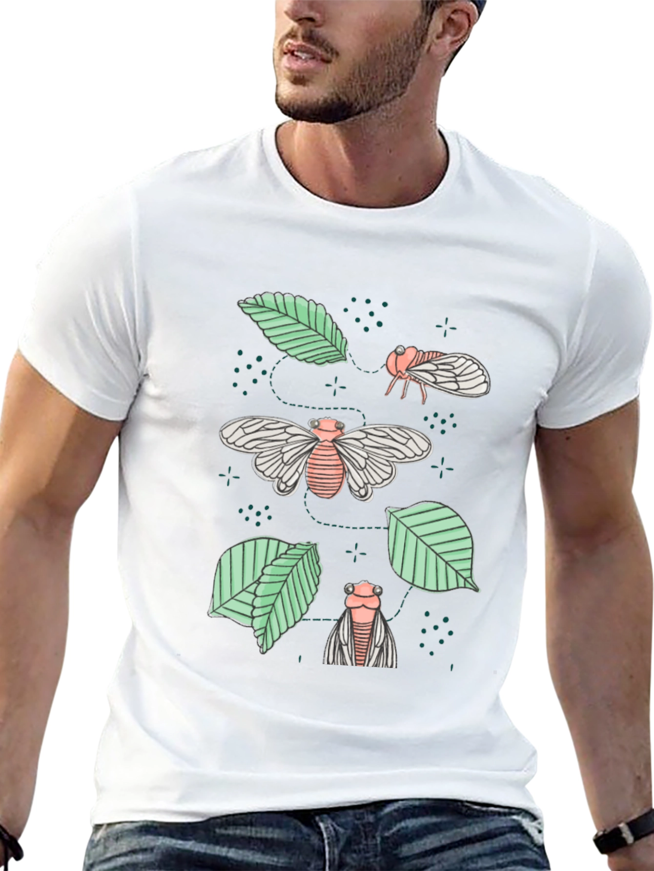 Cicada & Leaves Graphic Tee - Nature Inspired Design