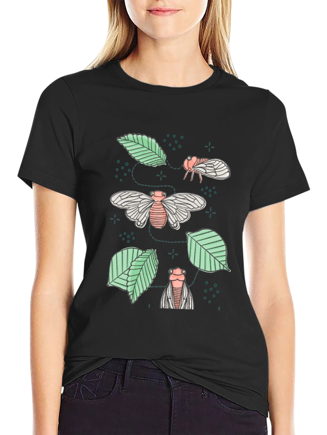 Cicada & Leaves Graphic Tee - Nature Inspired Design