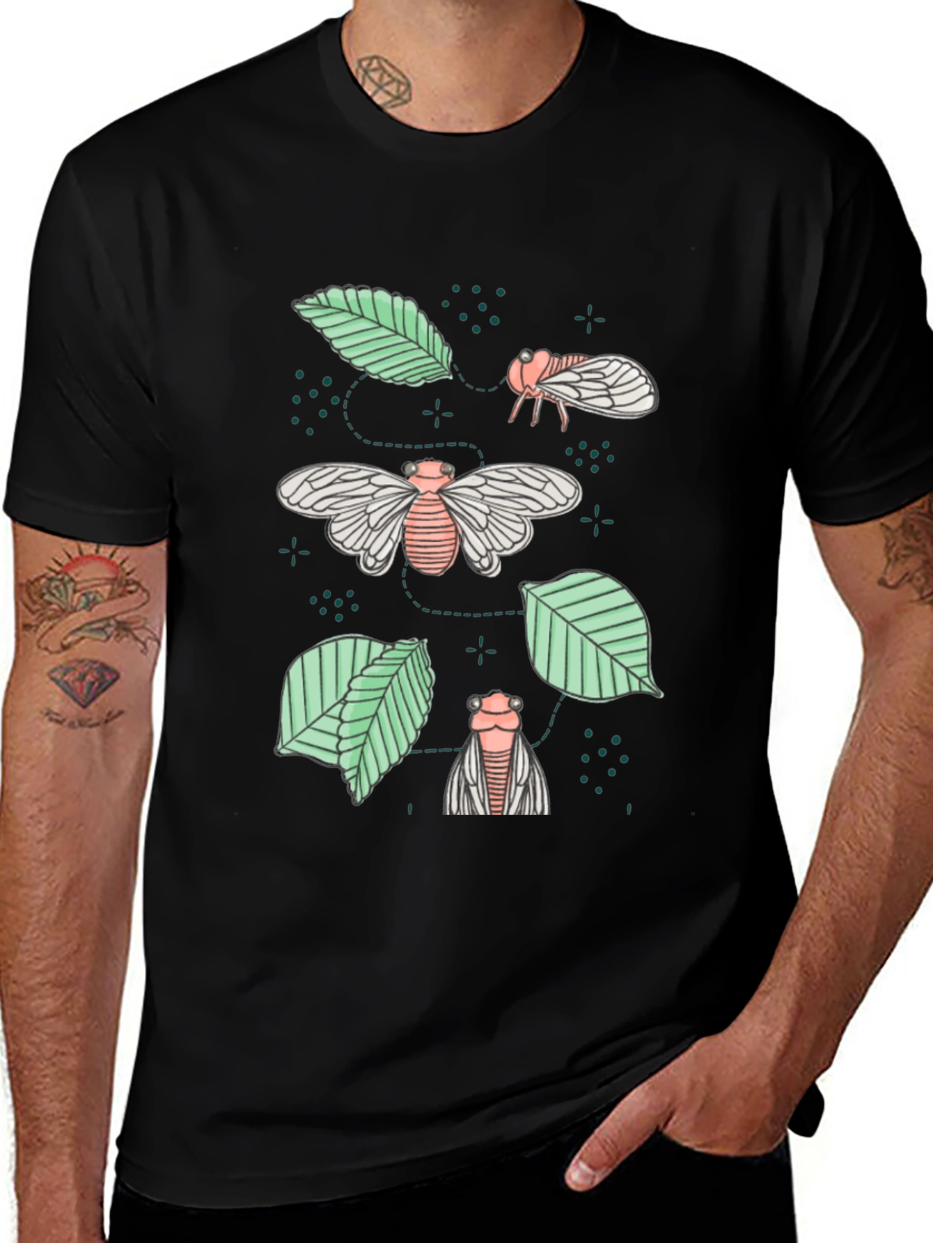 Cicada & Leaves Graphic Tee - Nature Inspired Design