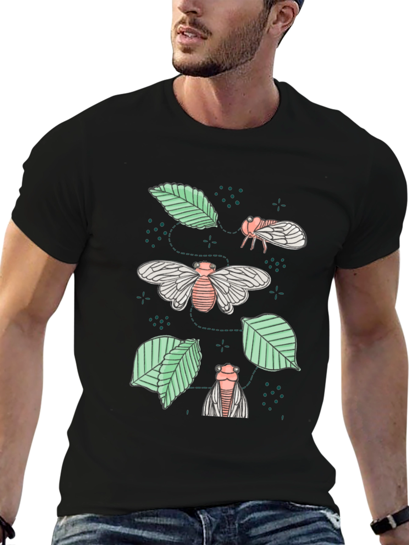 Cicada & Leaves Graphic Tee - Nature Inspired Design