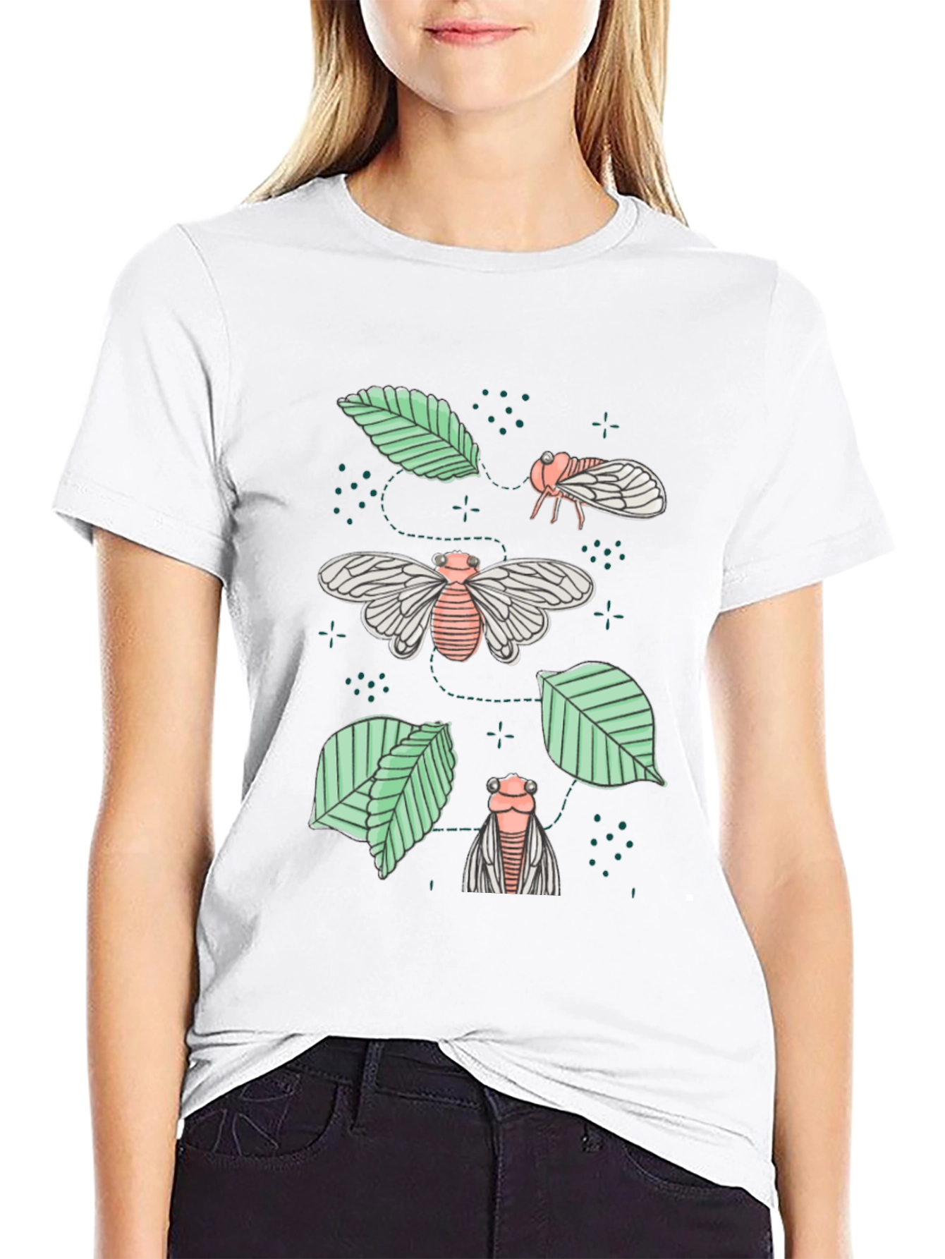 Cicada & Leaves Graphic Tee - Nature Inspired Design