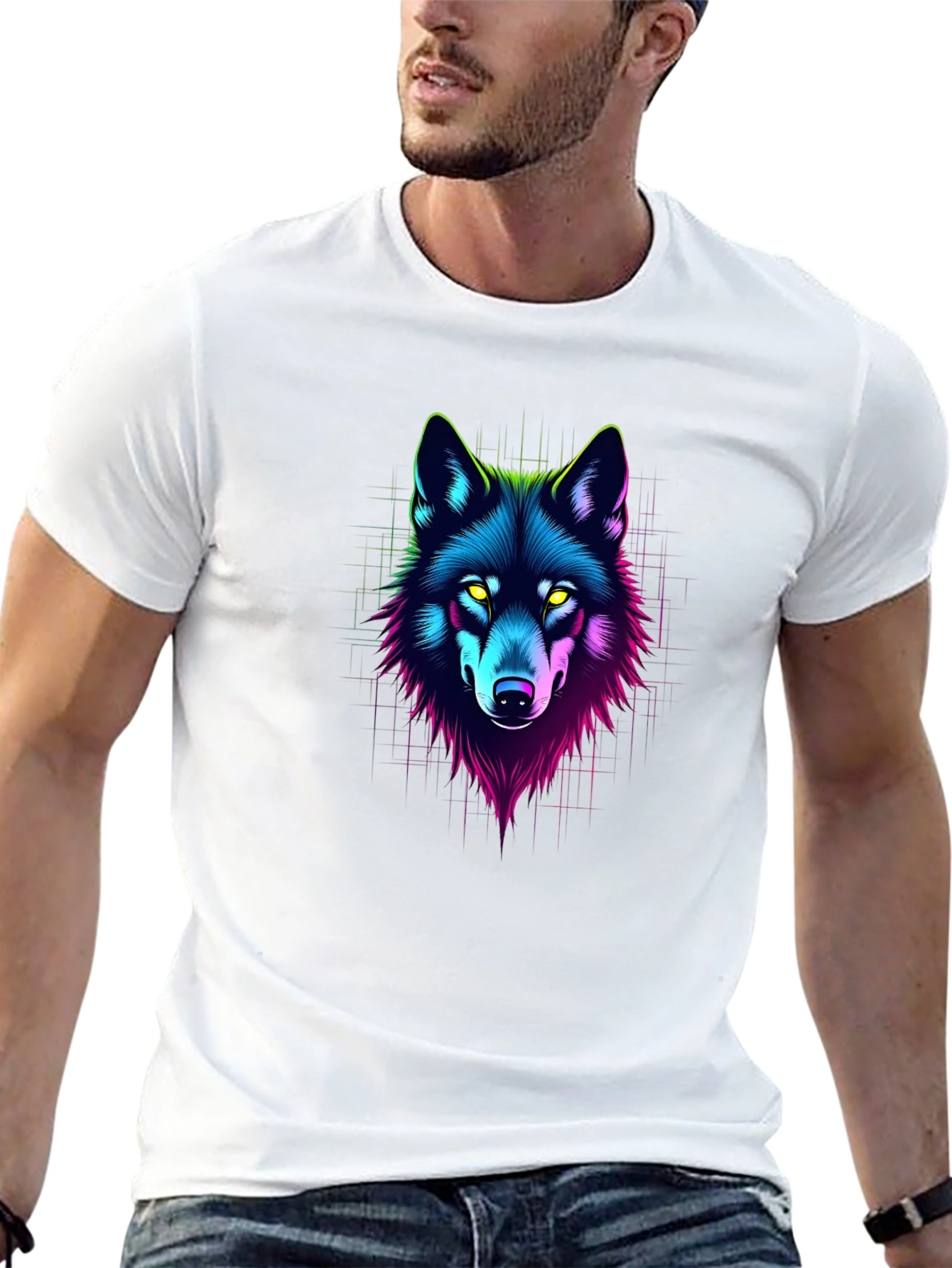 Neon Wolf Graphic Black T-Shirt
