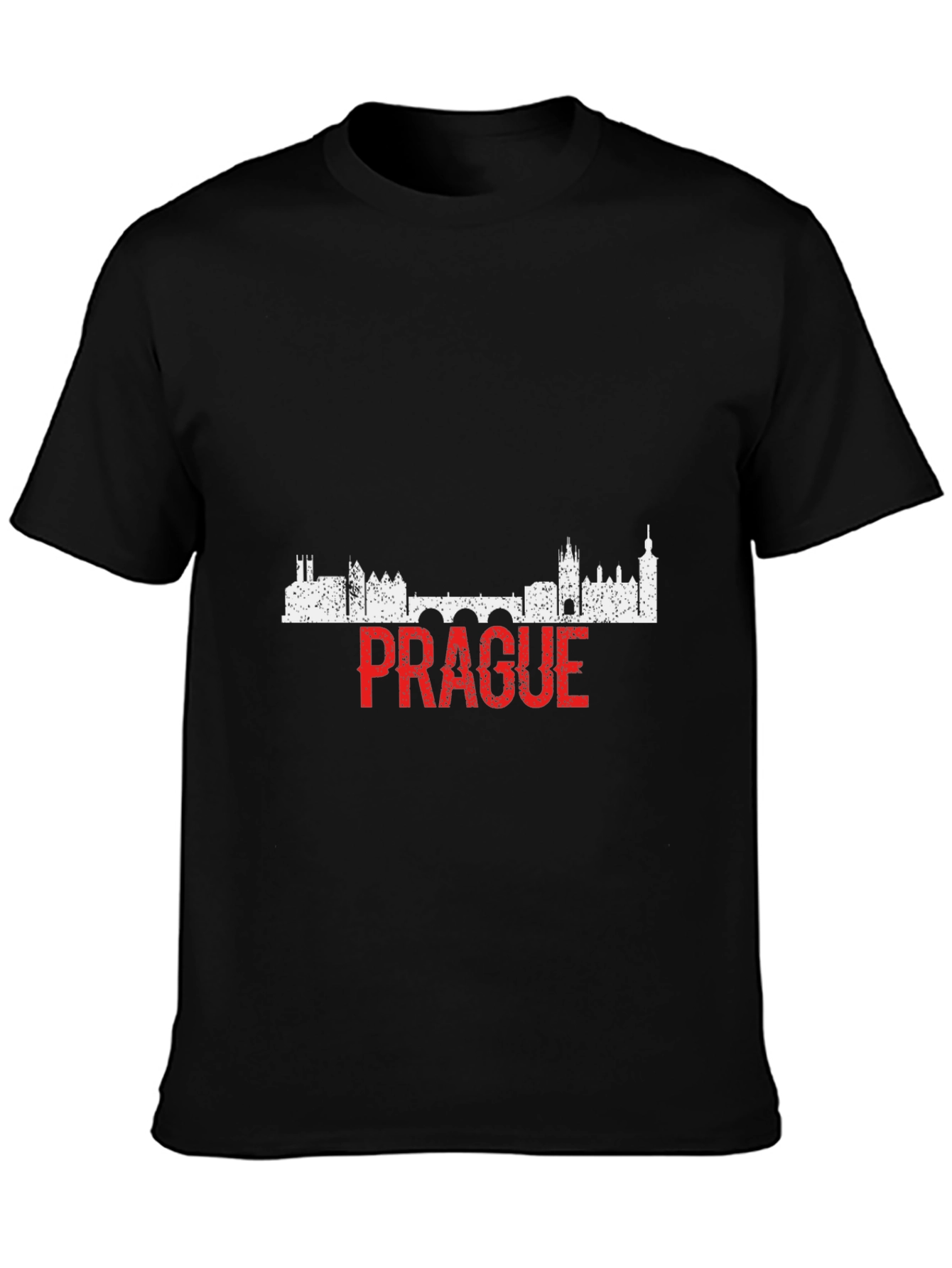 Prague Skyline Graphic T-Shirt - Black Cotton Tee