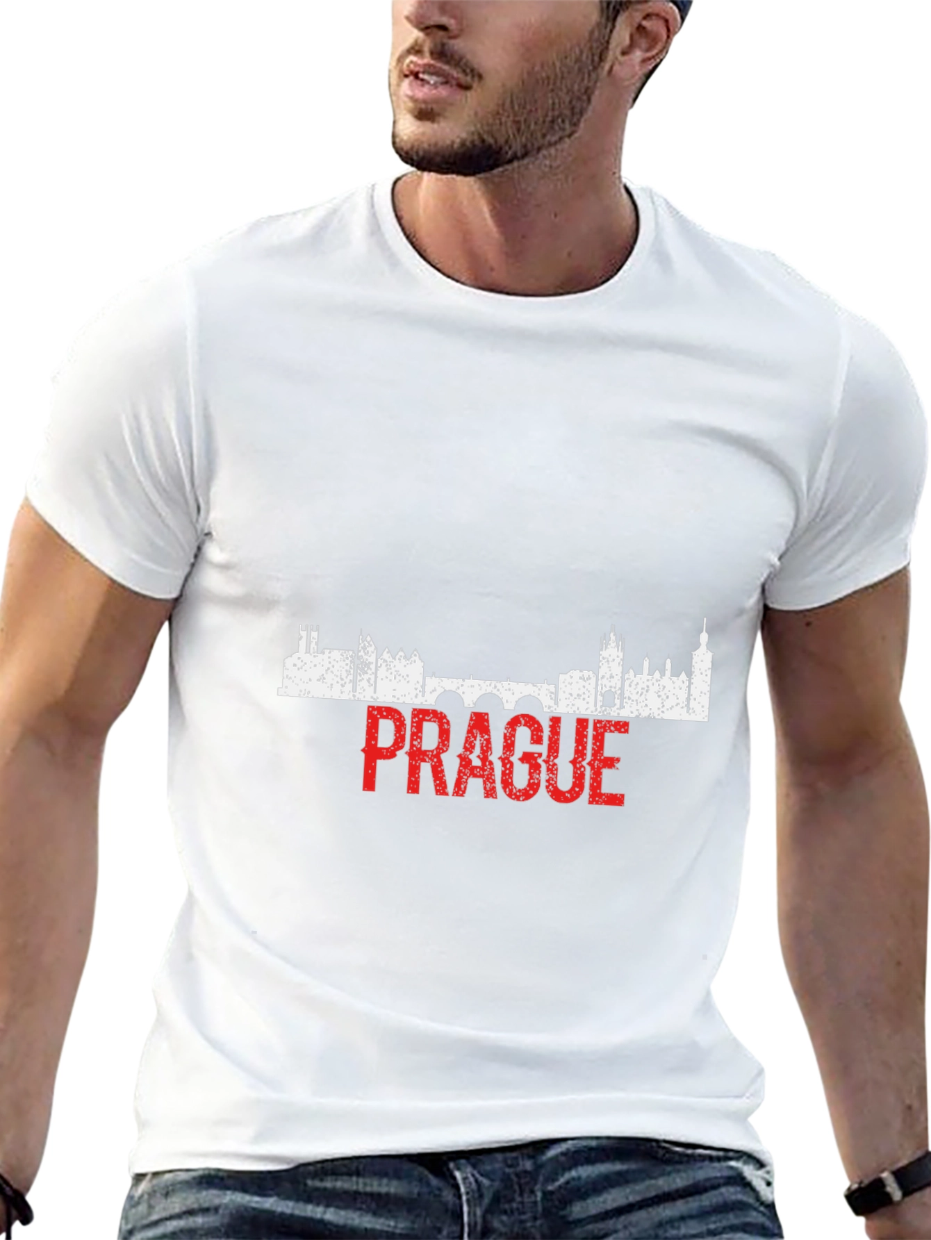 Prague Skyline Graphic T-Shirt - Black Cotton Tee